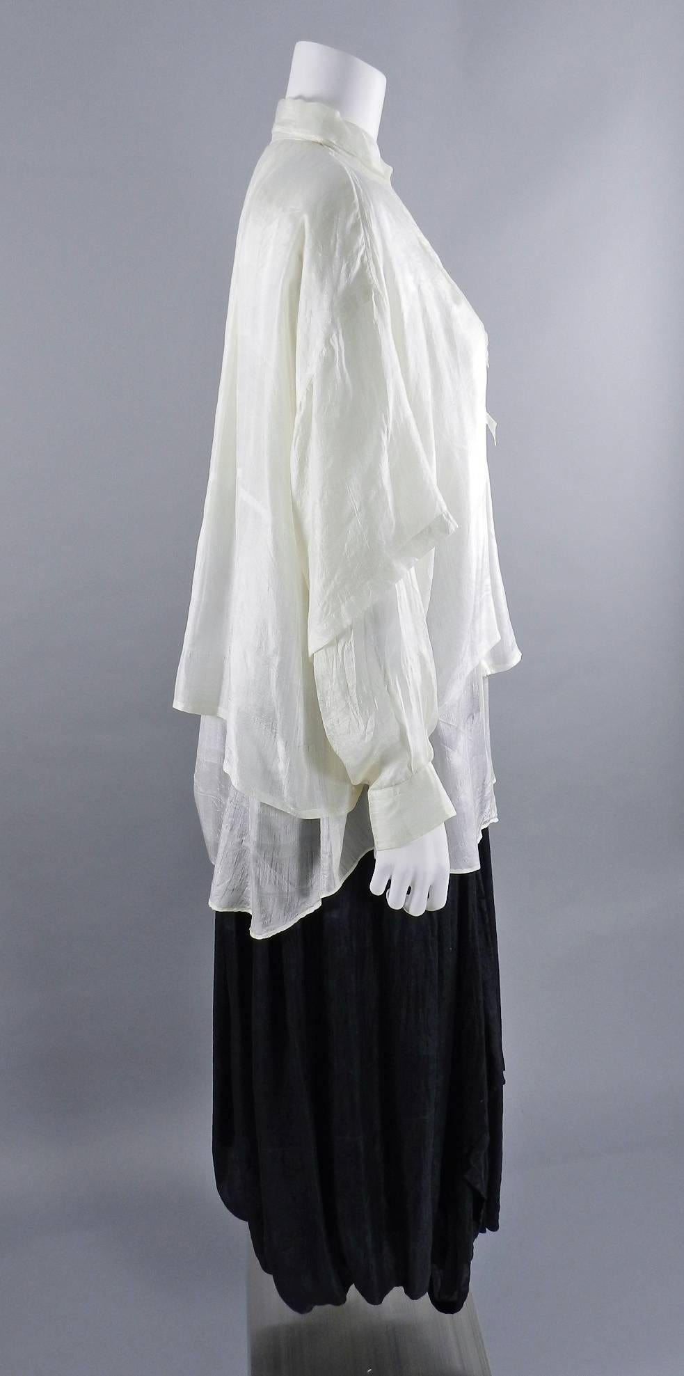 Gray Comme des Garcons 1980’s Distressed Silk Double Blouse and Skirt