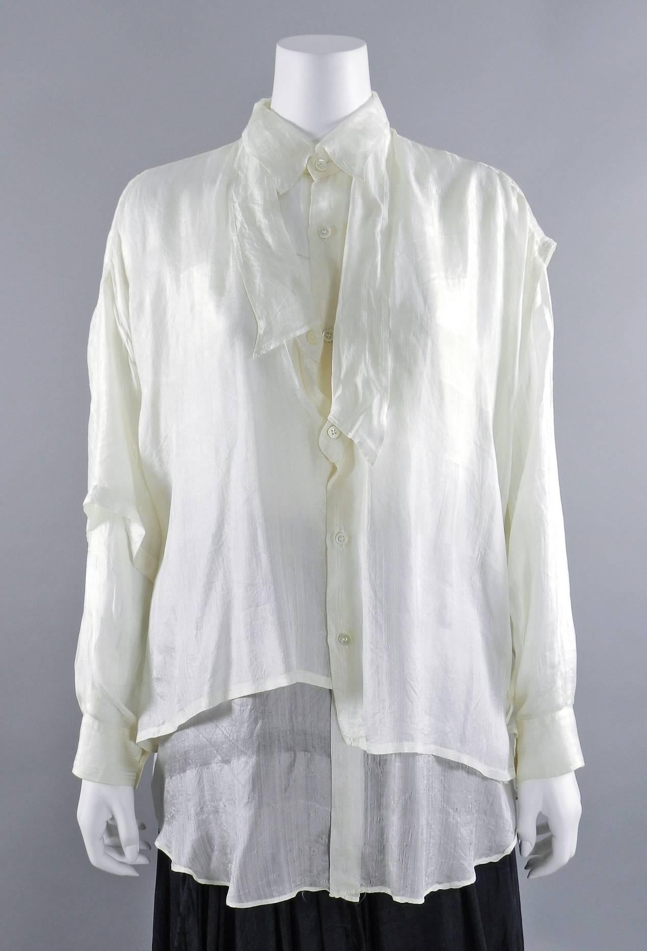Comme des Garcons 1980’s Distressed Silk Double Blouse and Skirt In Excellent Condition In Toronto, ON