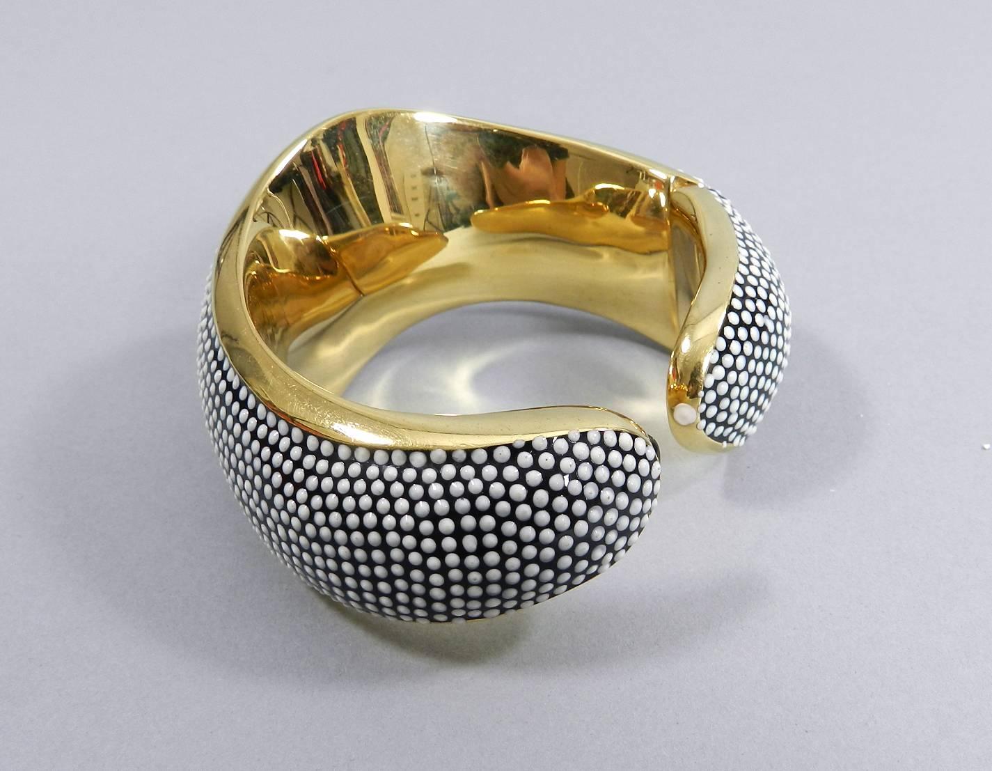 Women's Tom Ford Gold Hinged Bracelet with Black and White Enamel