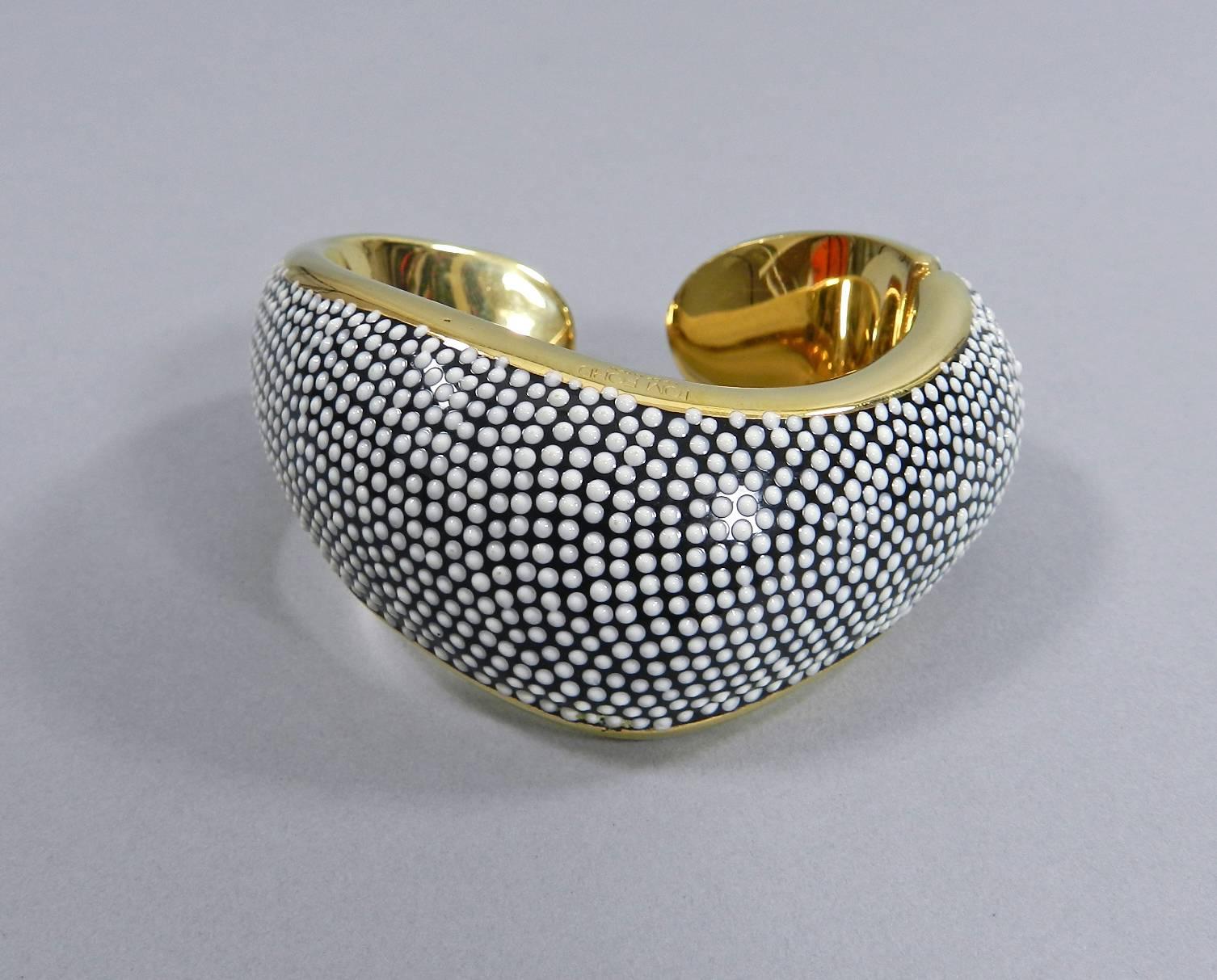 Tom Ford Gold Hinged Bracelet with Black and White Enamel 1