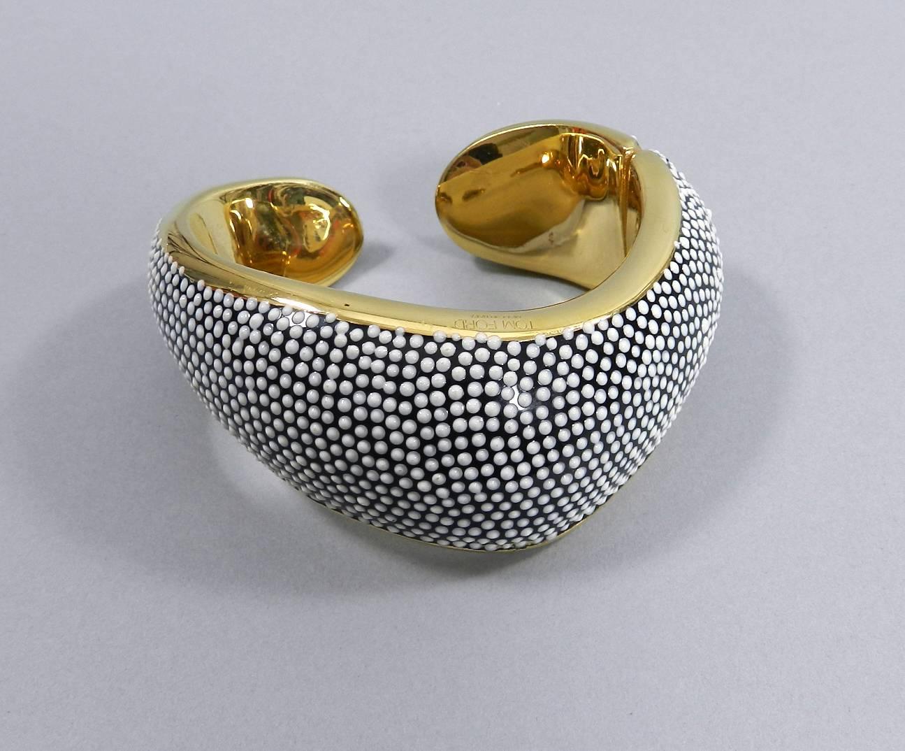 Tom Ford Gold Hinged Bracelet with Black and White Enamel 2