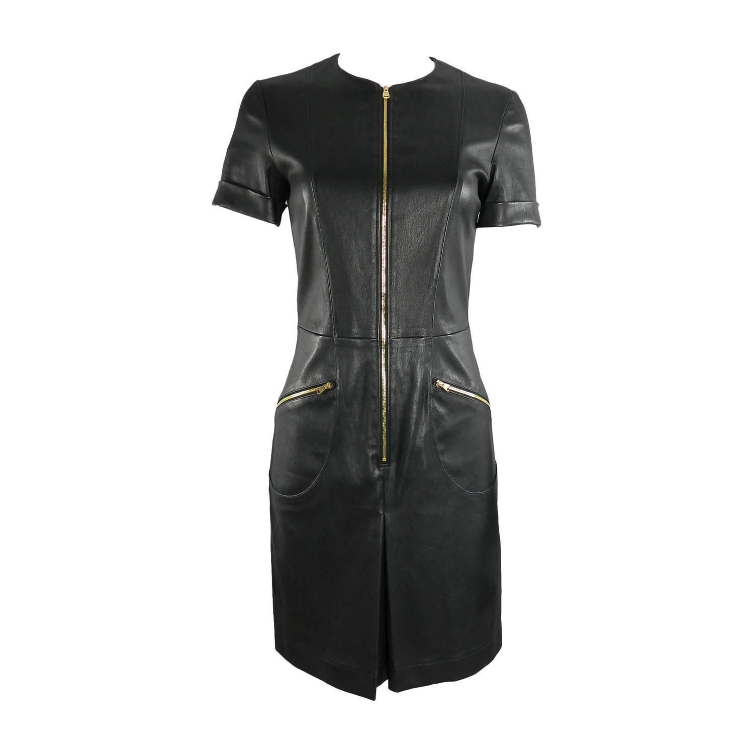 Louis Vuitton Black Stretch Leather Dress with Gold Zippers at 1stDibs ...