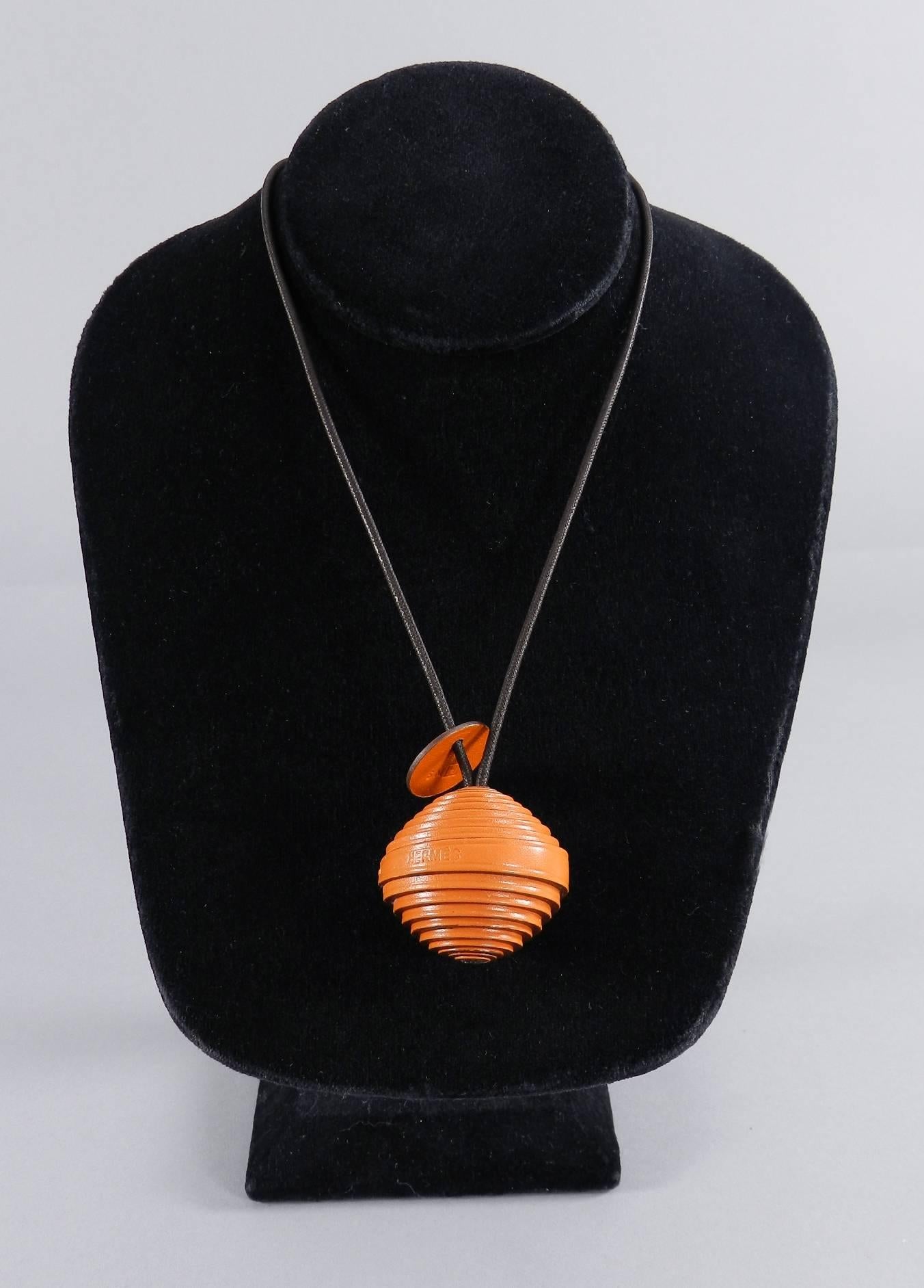 Hermes Jojoba Wrapped Leather Ball Necklace 1