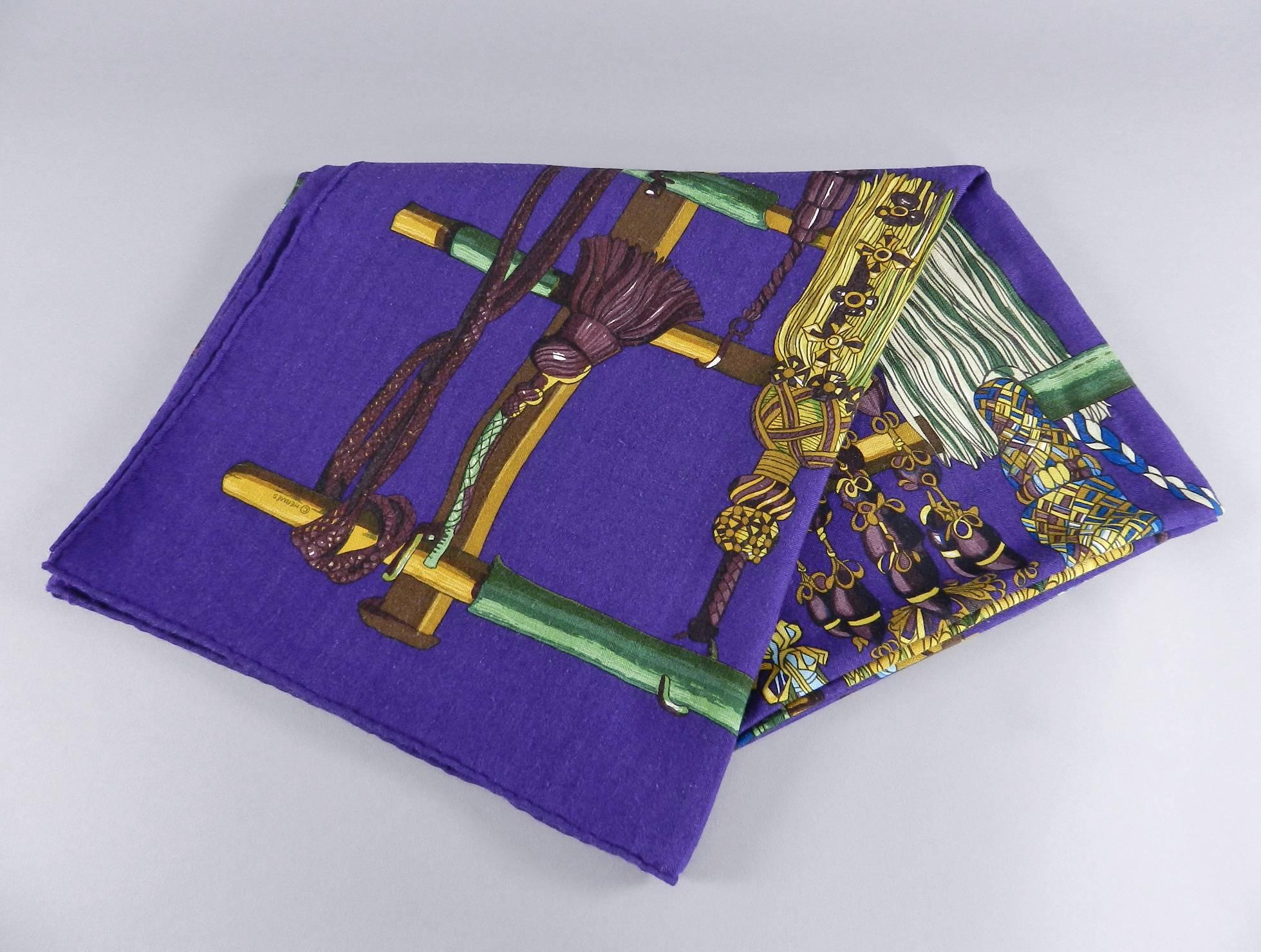 Purple Hermes cashmere silk shawl 140cm – Pasementerie