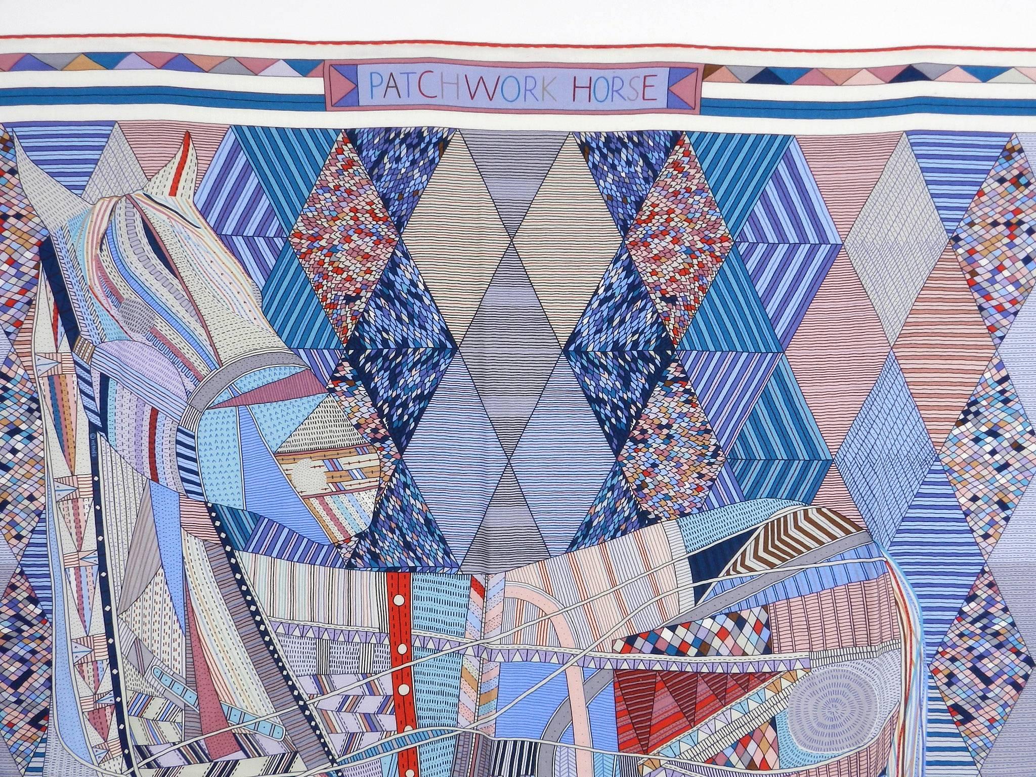 Gray Hermes cashmere silk shawl 140cm - Patchwork Horse