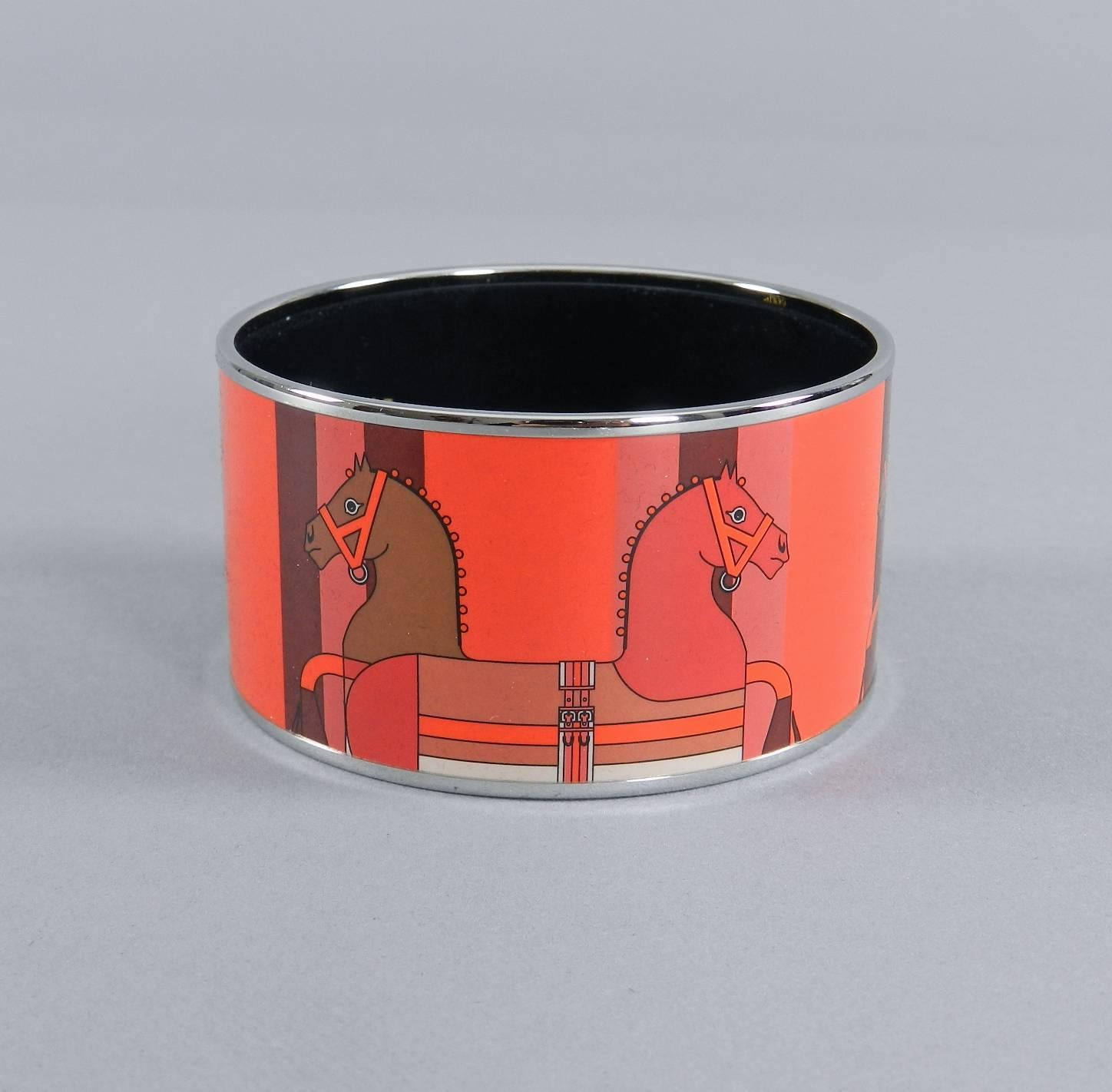 Hermes extra wide printed enamel bracelet – pink horses 1