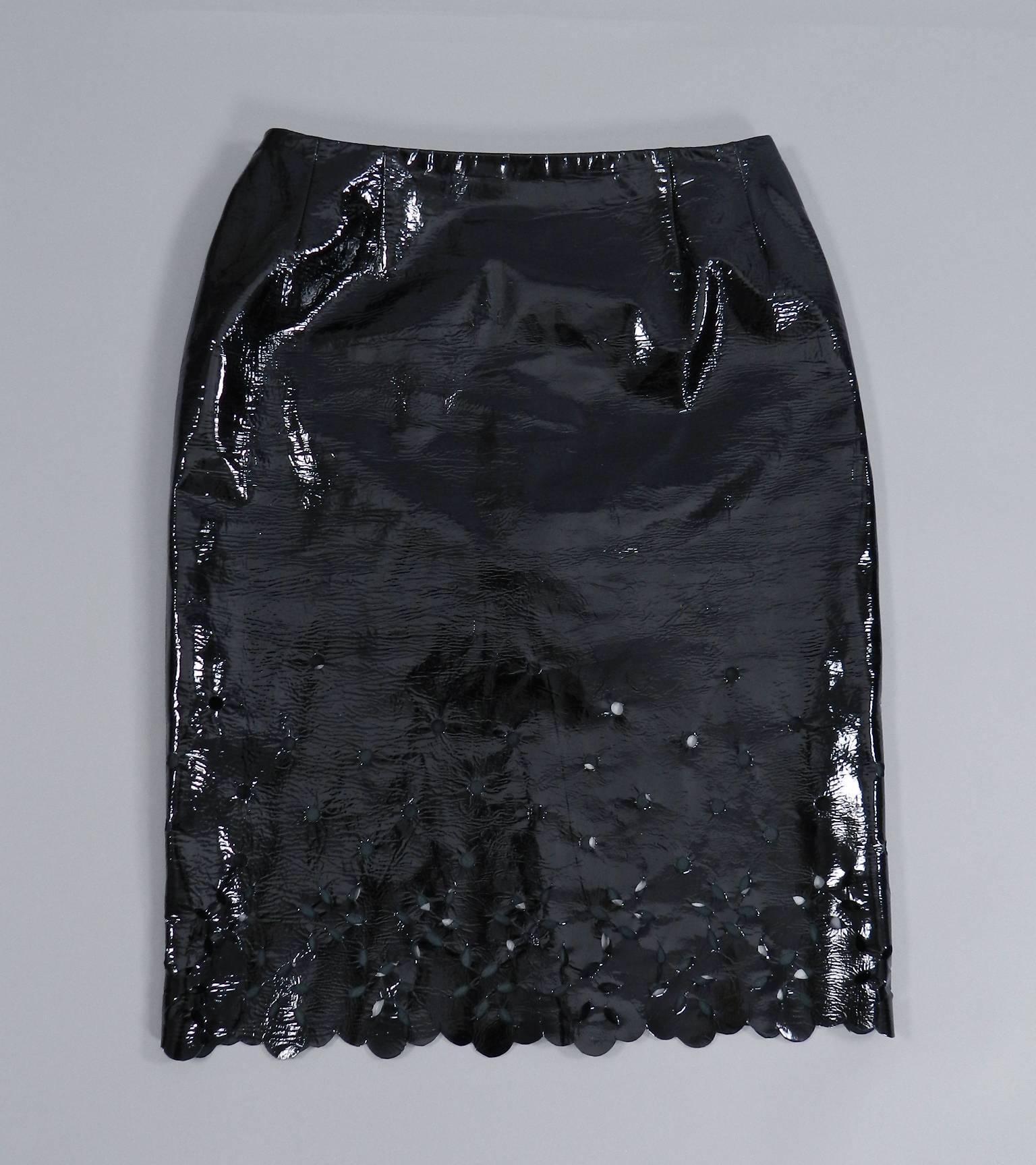Women's Balmain Haute Couture by Oscar de la Renta Black Patent Skirt