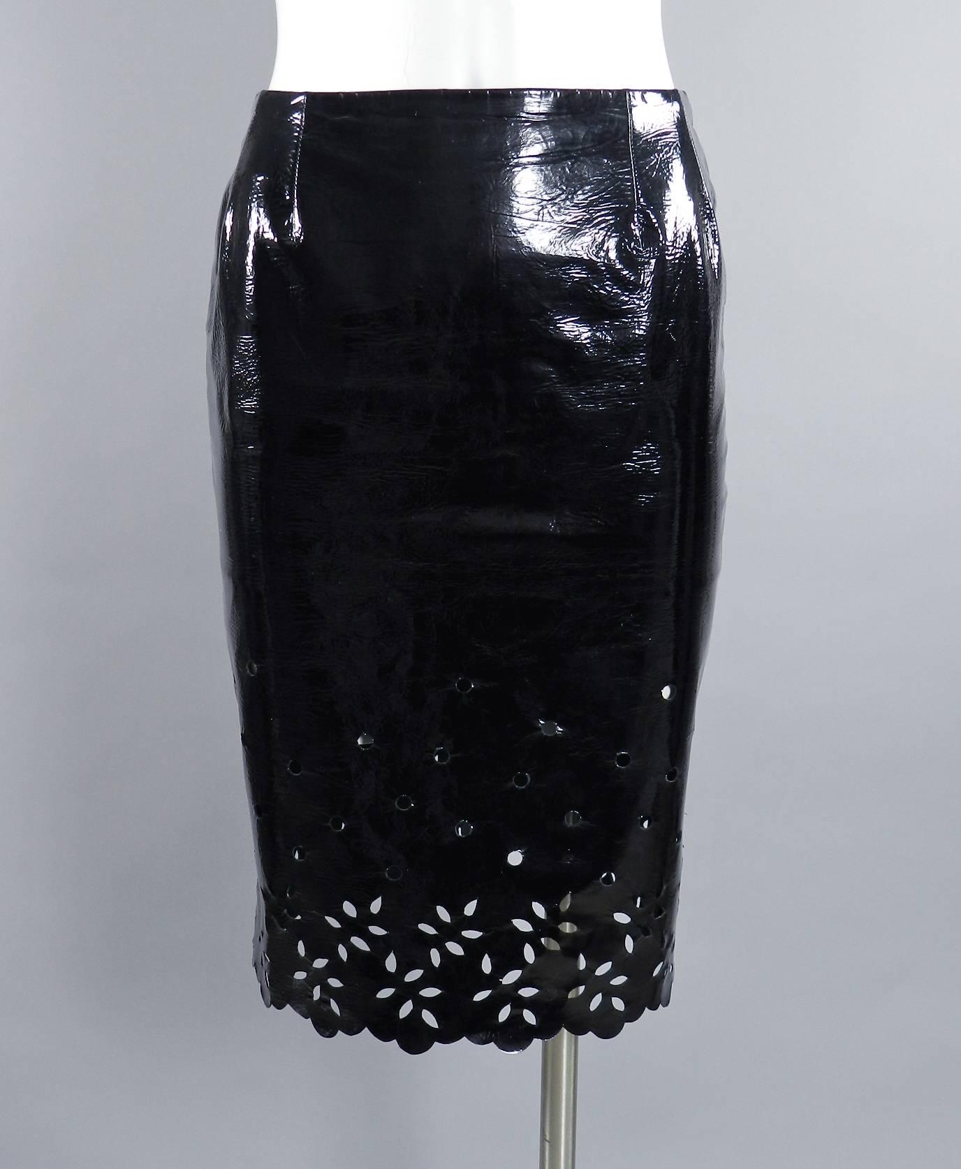 Balmain Haute Couture by Oscar de la Renta Black Patent Skirt 3