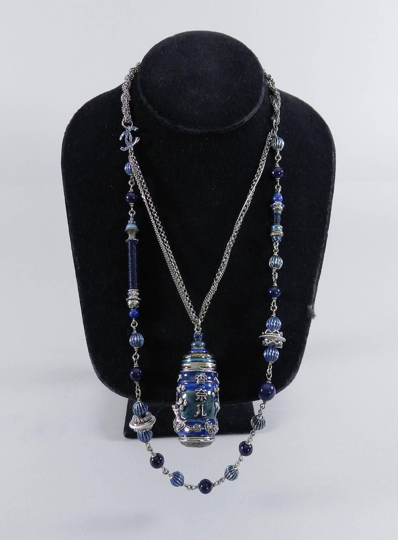 Chanel 10A Shanghai Collection Blue Enamel Necklace In Excellent Condition In Toronto, ON