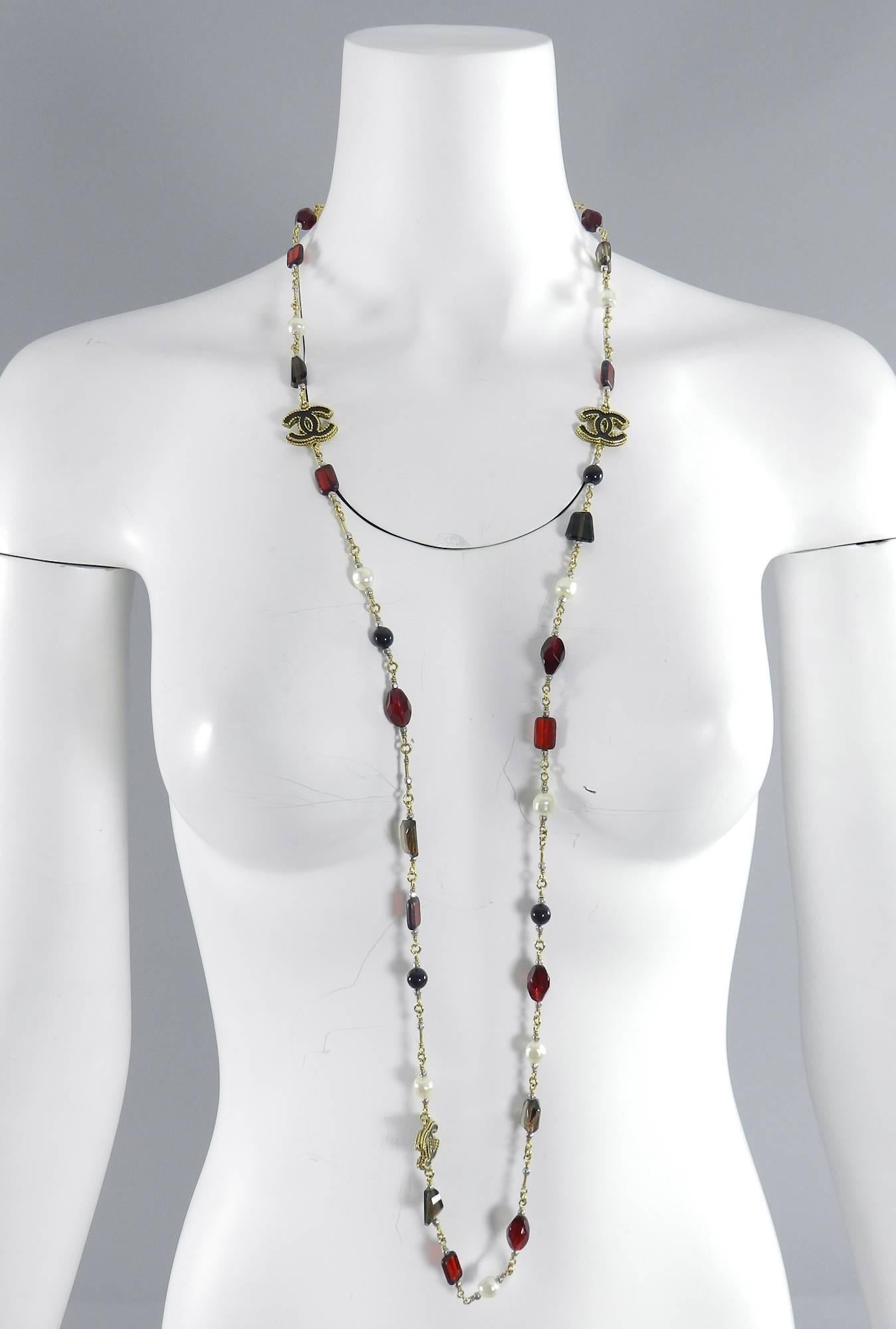 Art Deco Chanel 11A Byzantine Collection Red Glass and Pearl Sautoir Necklace