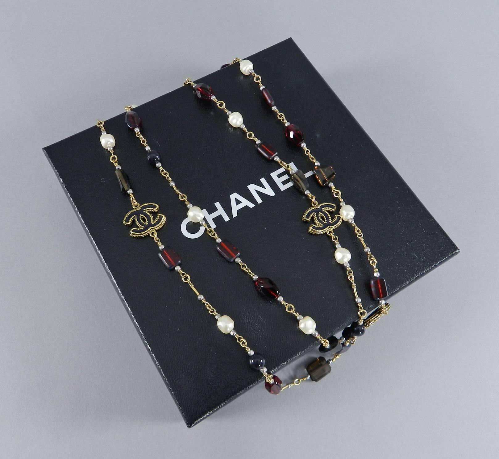 Women's Chanel 11A Byzantine Collection Red Glass and Pearl Sautoir Necklace
