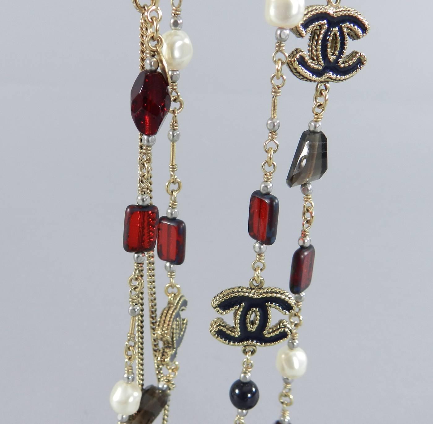 Chanel 11A Byzantine Collection Red Glass and Pearl Sautoir Necklace 2