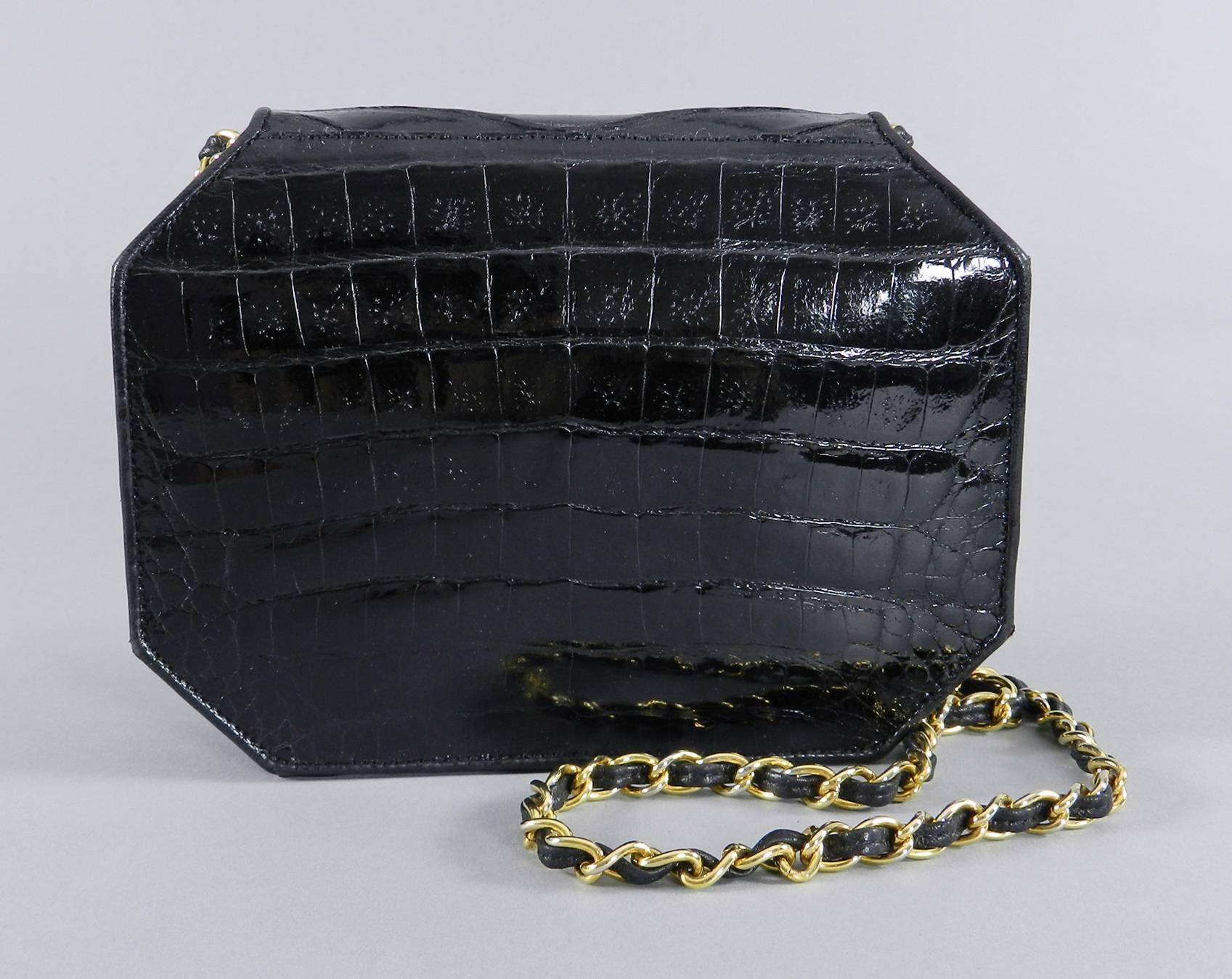 Women's Chanel Black Crocodile Octagonal Purse with Chain Strap