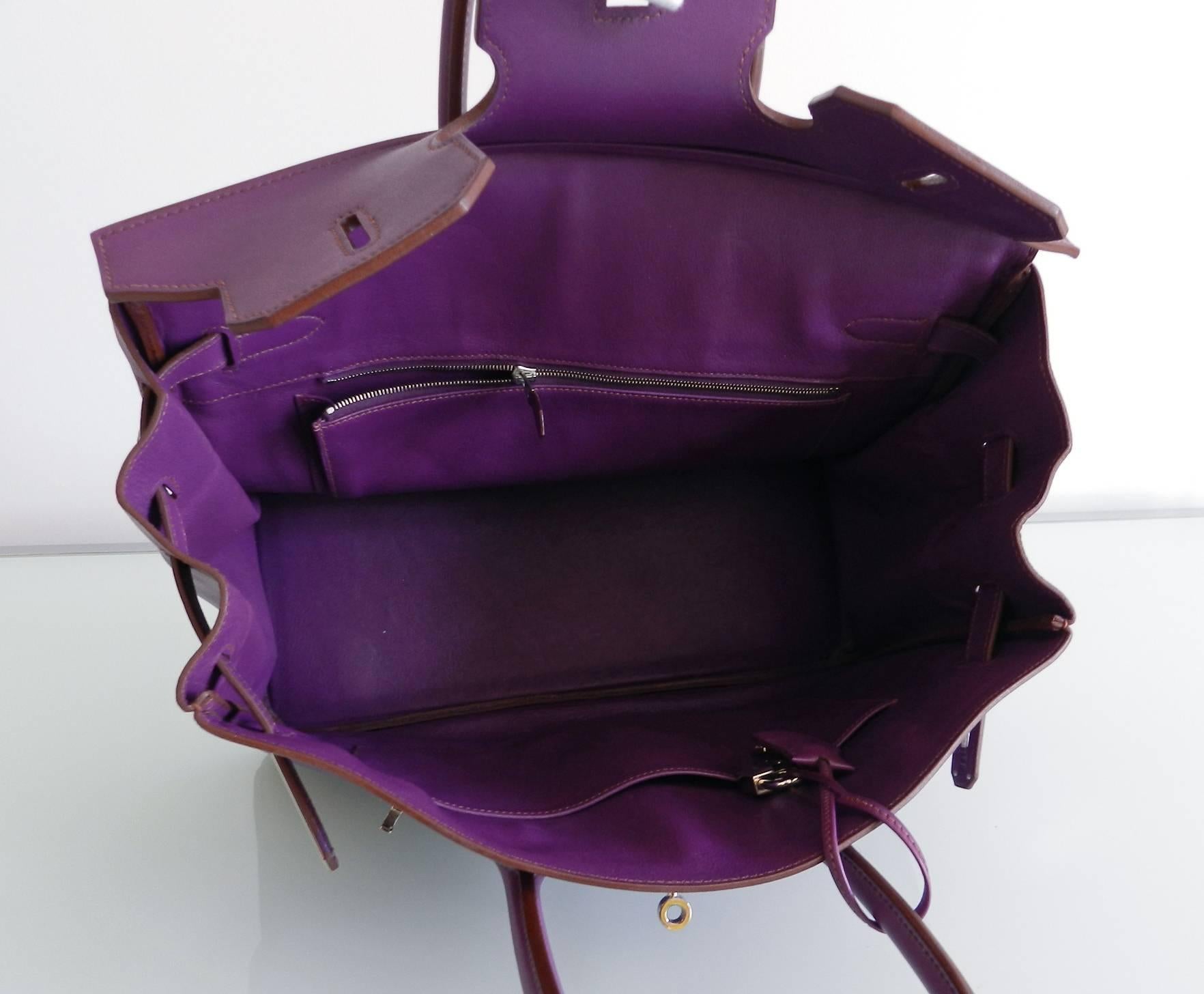 Gray Hermes Purple Birkin 35 in Ultraviolet, Swift leather and Palladium