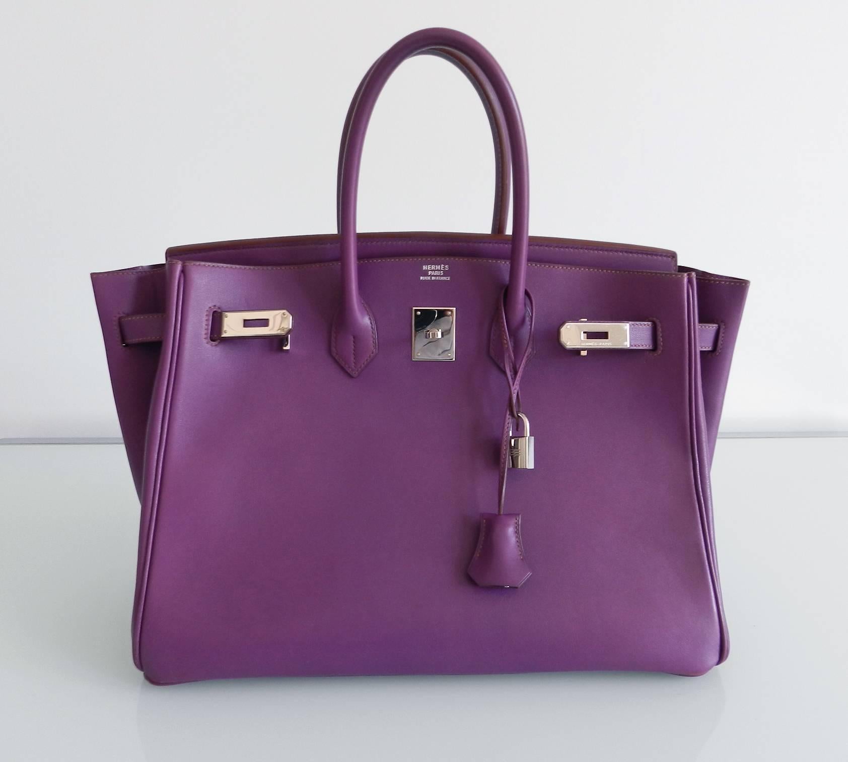 Hermes Purple Birkin 35 in Ultraviolet, Swift leather and Palladium In Excellent Condition In Toronto, ON