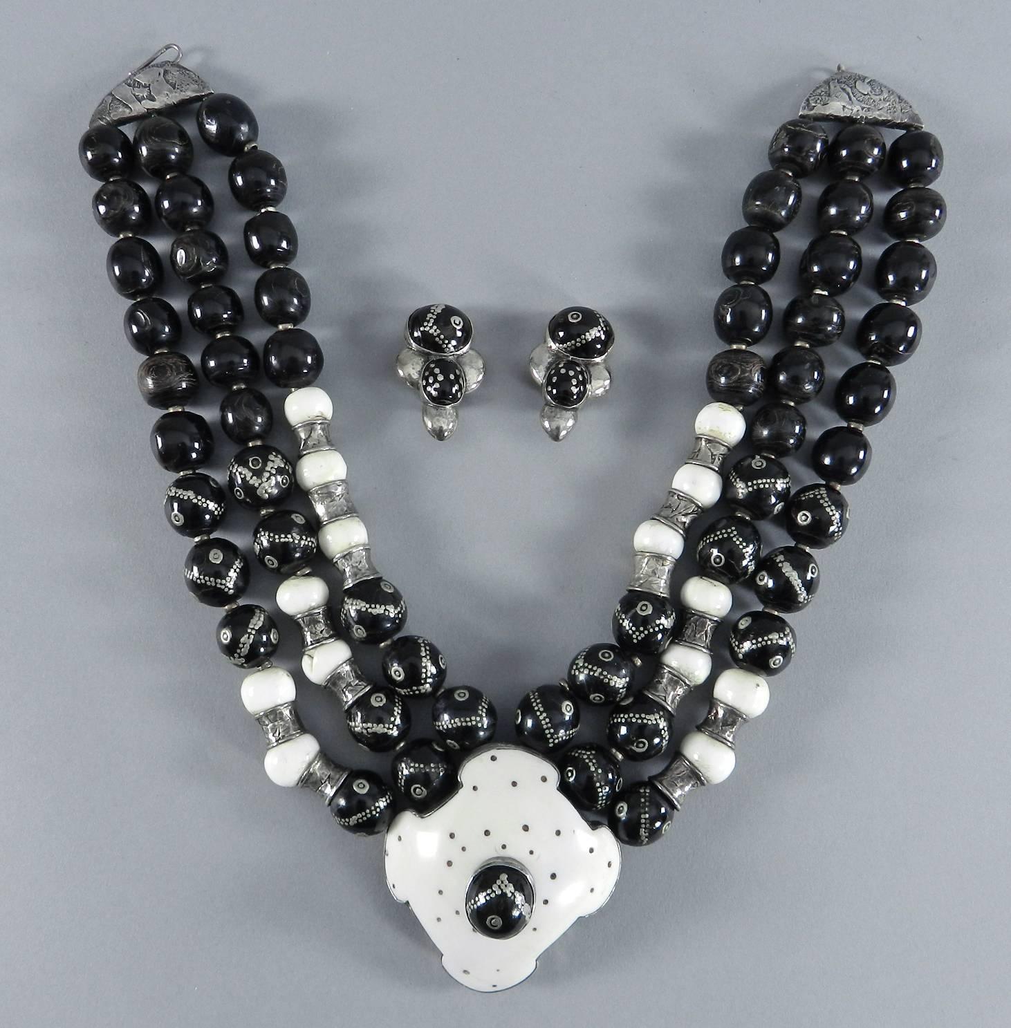 Eileen Coyne Sterling and Antique African Beads Necklace and Earrings 2