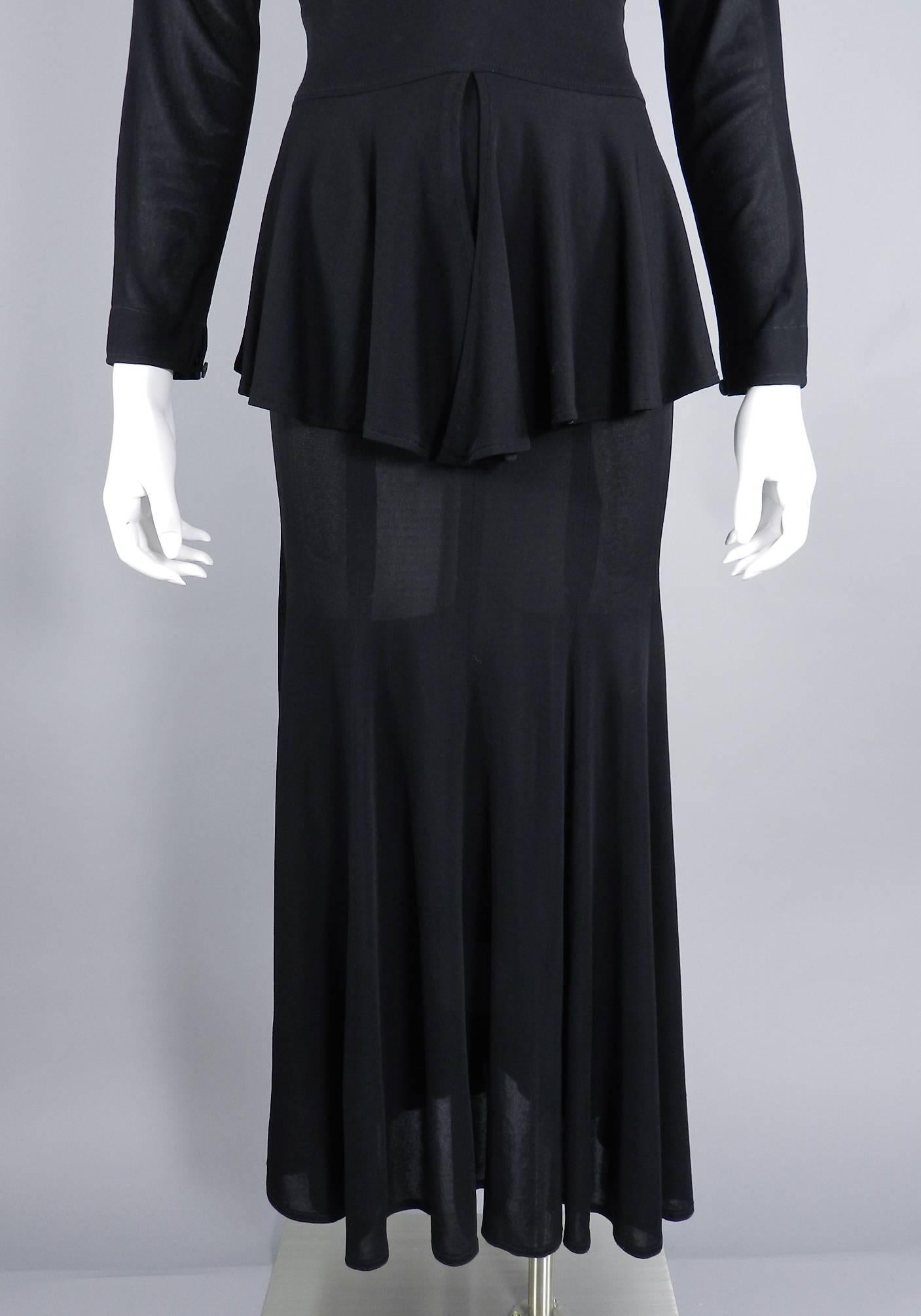 Jean Muir Vintage 1980's Black Jersey Peplum Dress 1