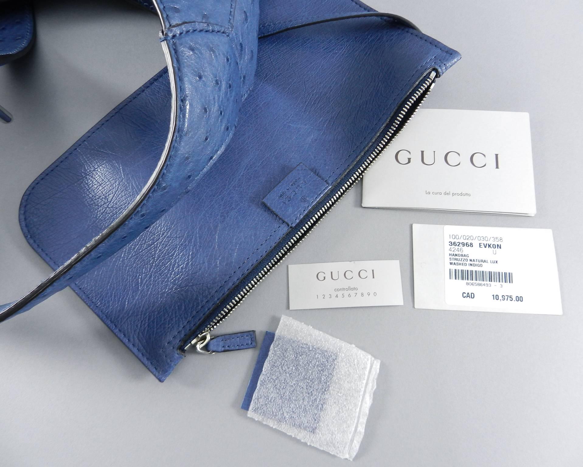 Gucci Blue Exotic Ostrich Large Jackie O Bag 1