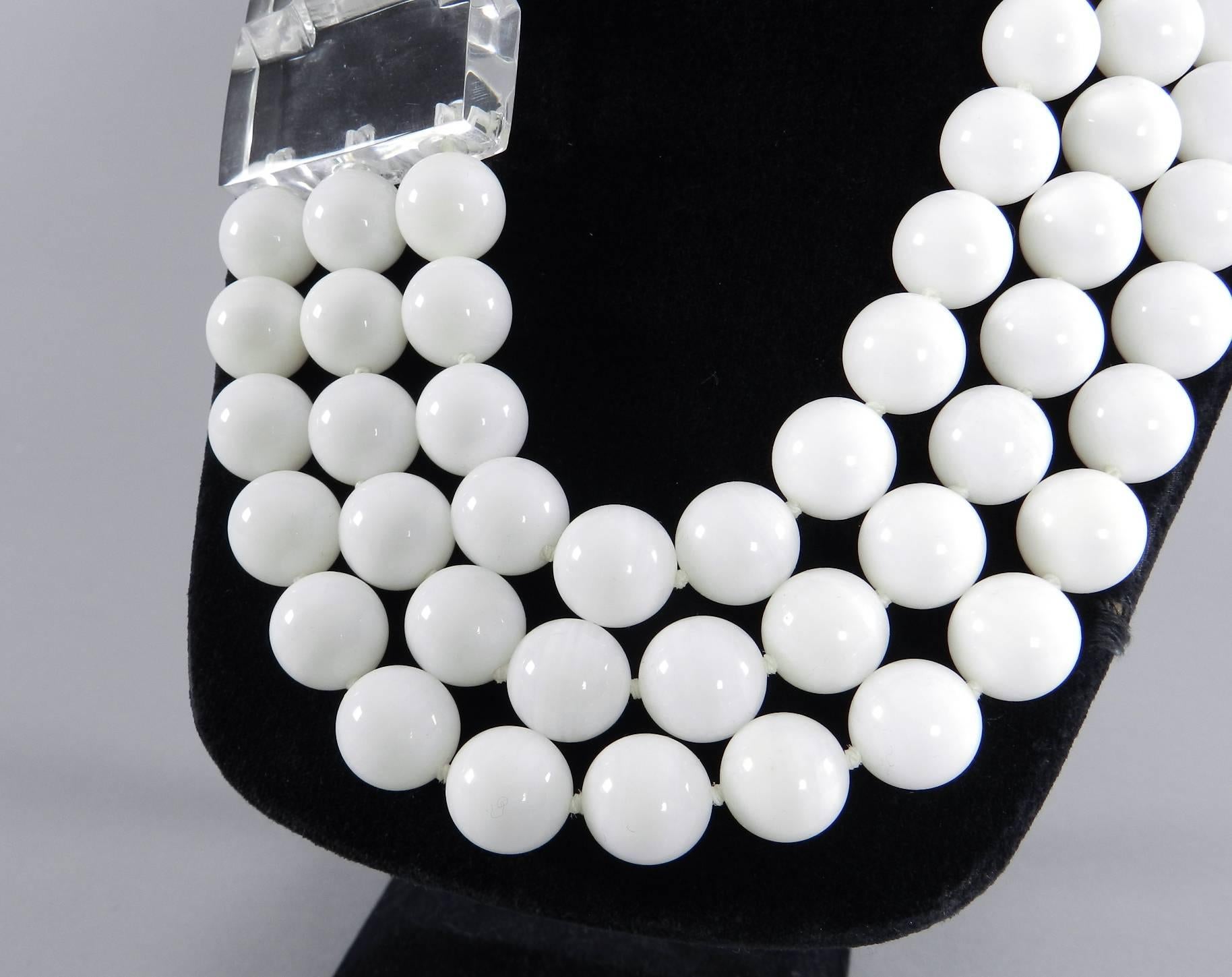Patricia von Musulin White Onyx Bead Necklace with Lucite Clasp In Excellent Condition In Toronto, ON