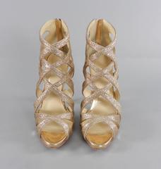 Christian Louboutin Balota Gold Glitter Gladiator Sandal Heels