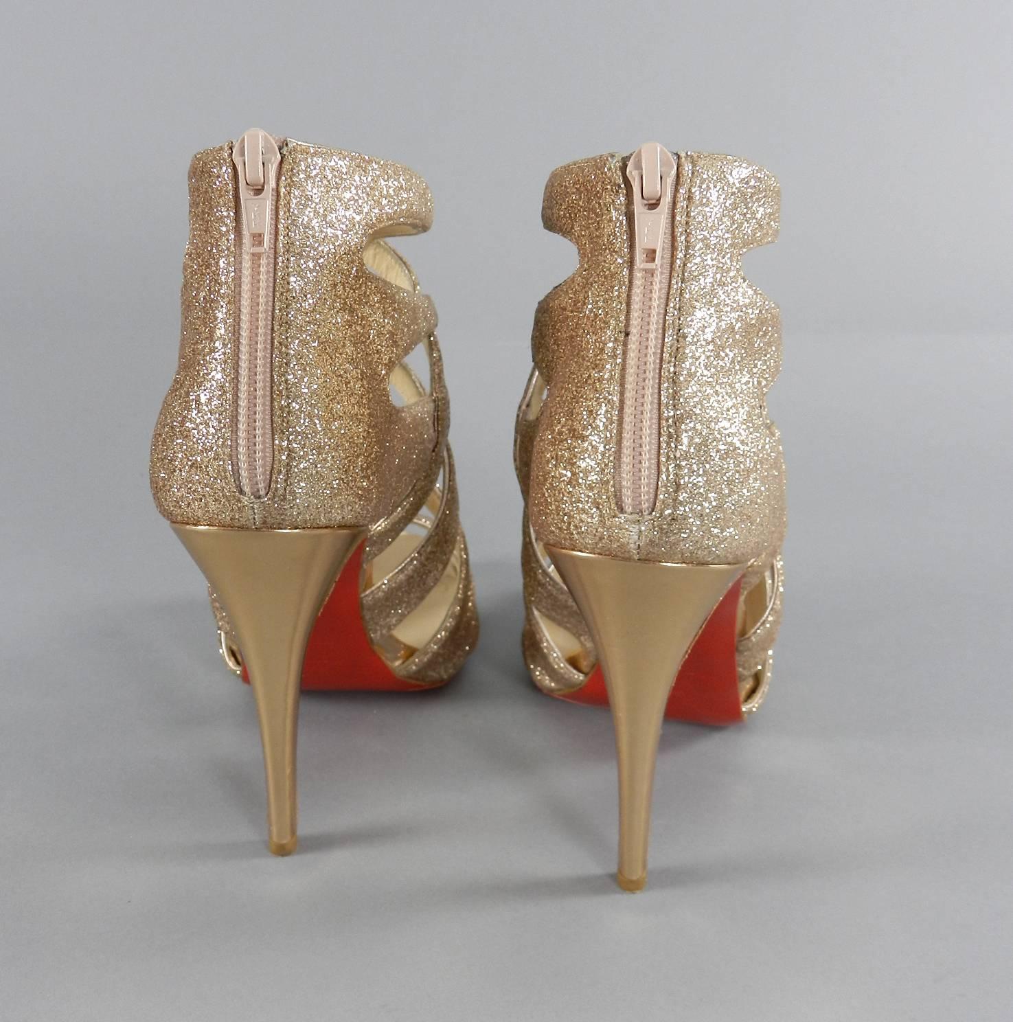 Brown Christian Louboutin Balota Gold Glitter Gladiator Sandal Heels