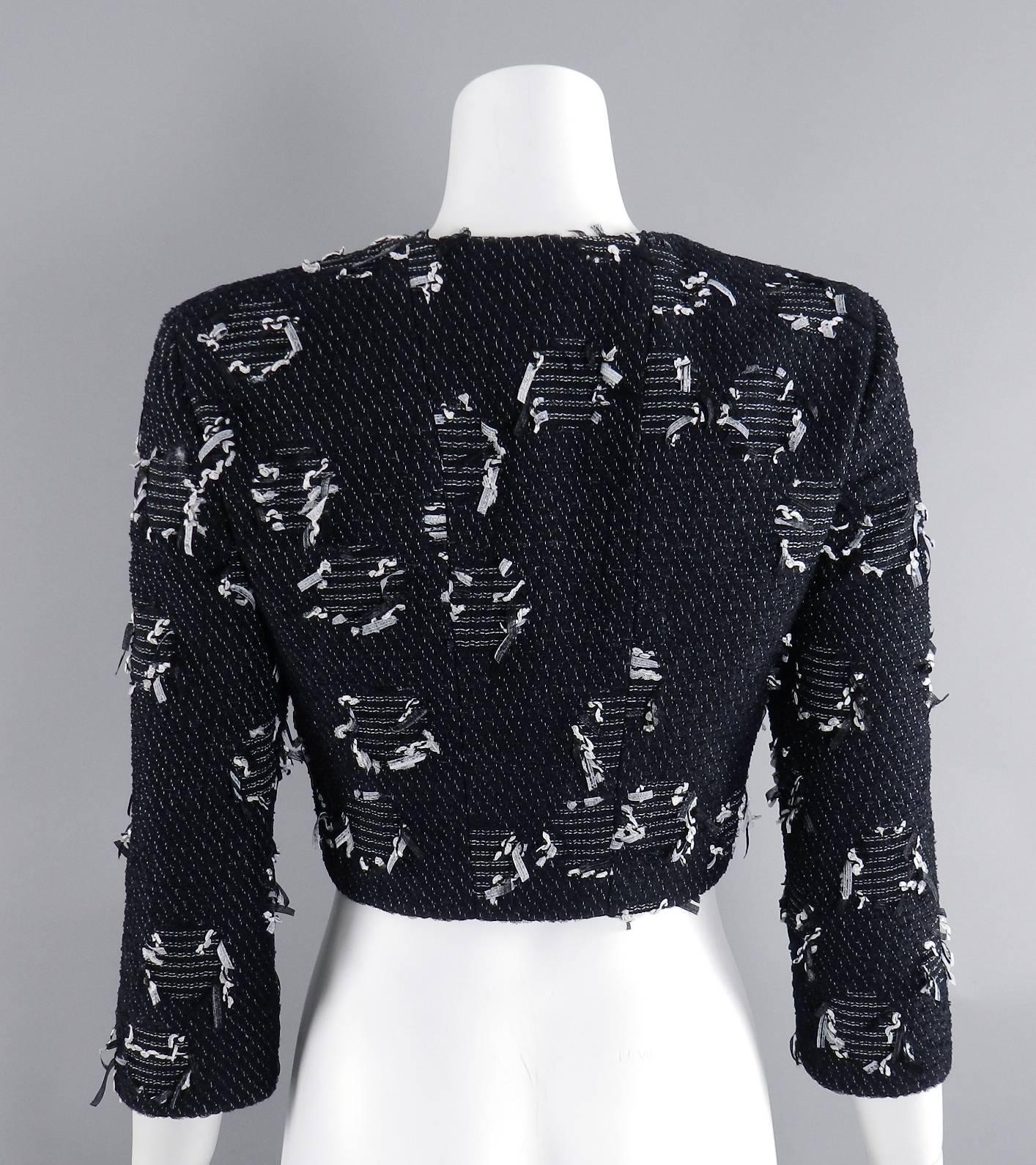 Chanel 15P Runway Black Crop Jacket with White Ribbon 2