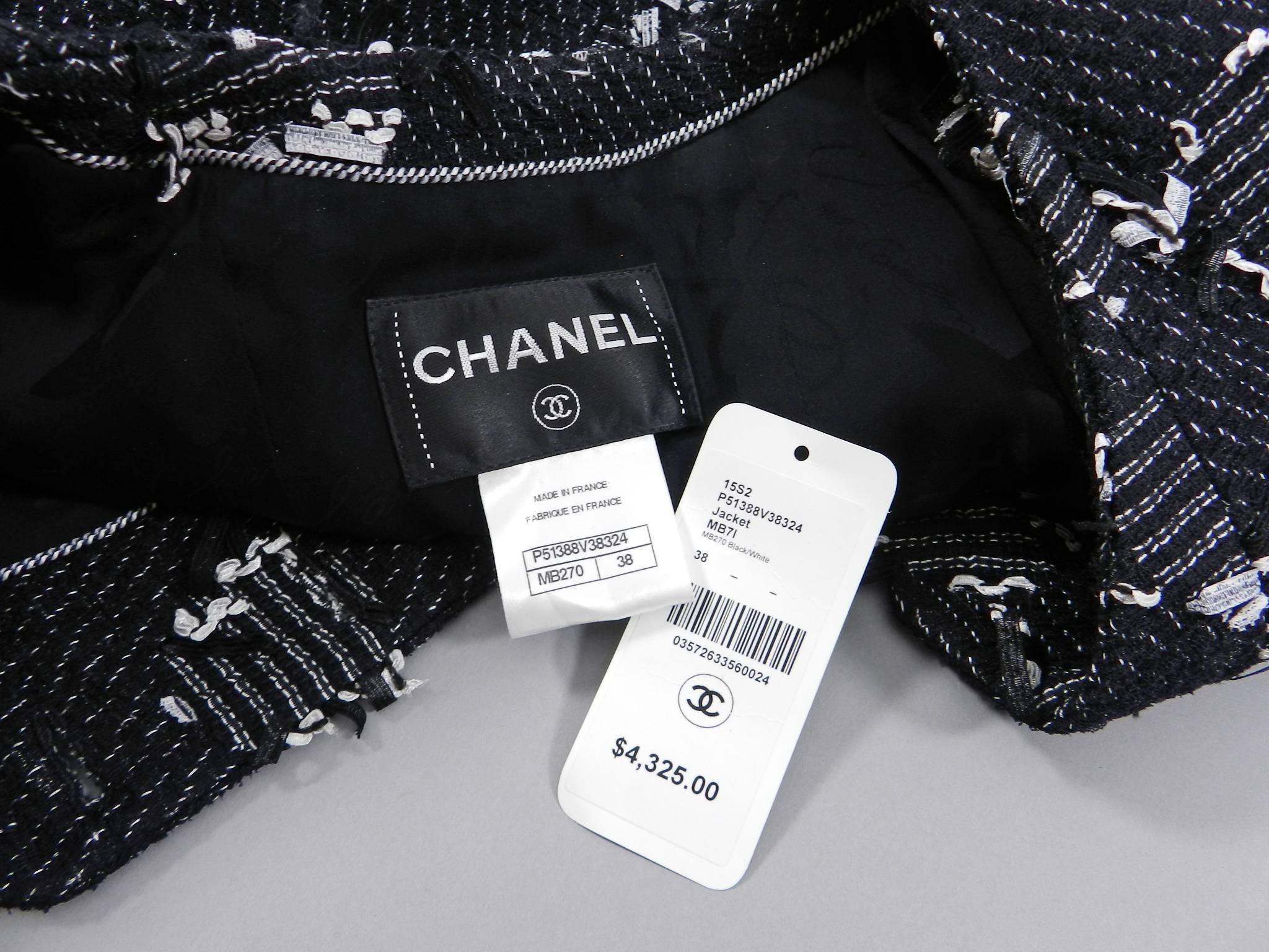 Chanel 15P Runway Black Crop Jacket with White Ribbon 6