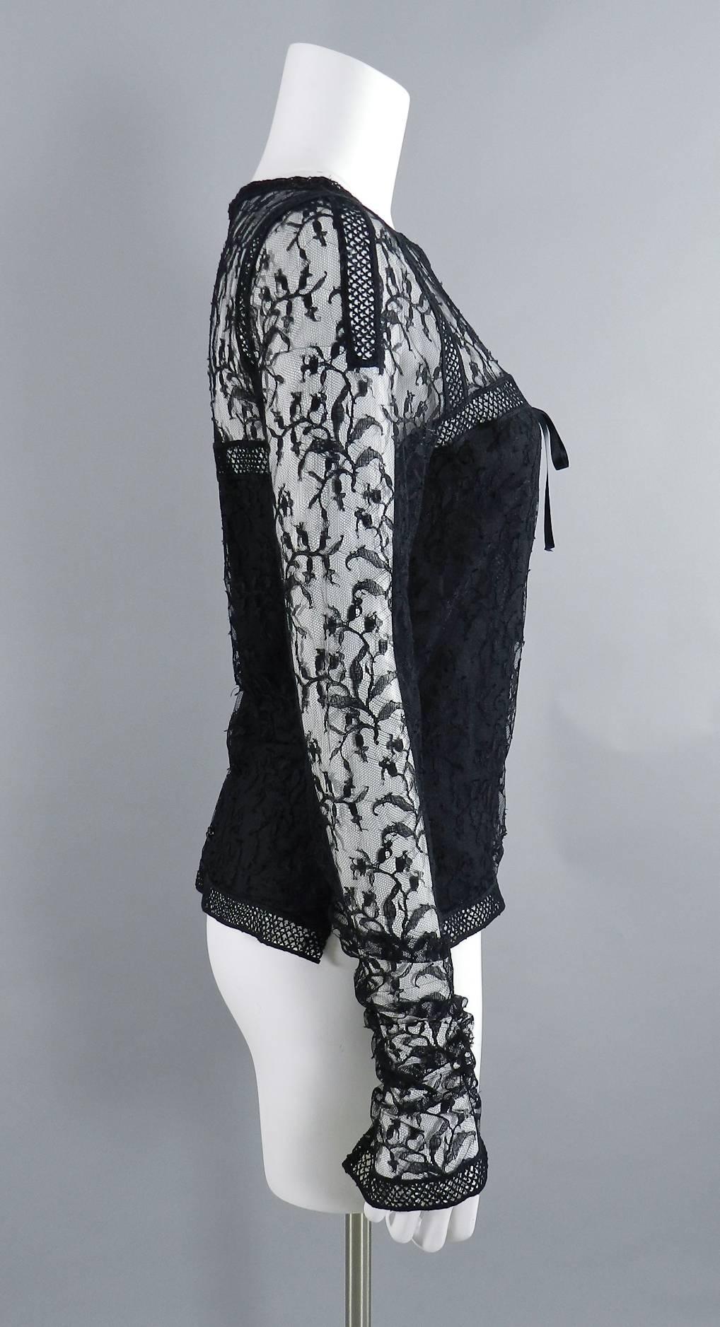 Chanel 07C Black Lace Runway Top Shirt  In Excellent Condition In Toronto, ON