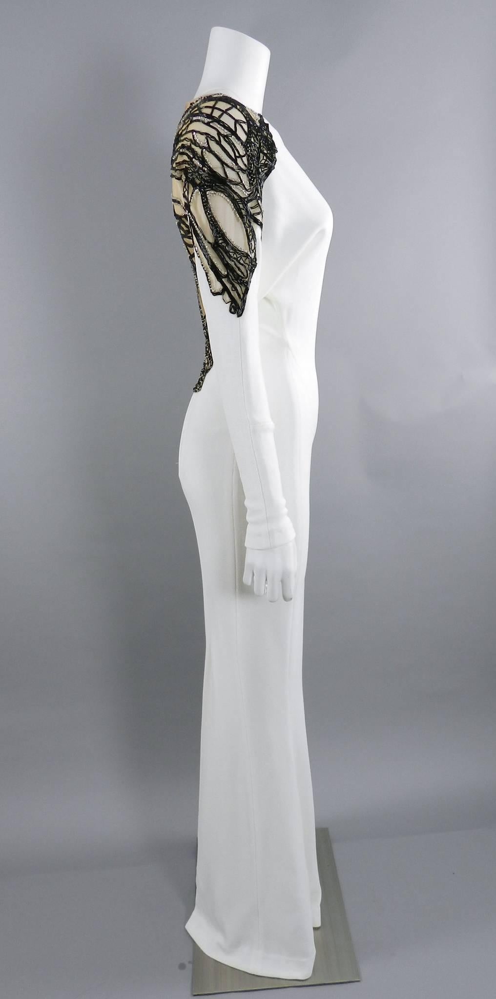 Zuhair Murad White and Black Beaded Butterfly Gown Dress In Excellent Condition In Toronto, ON