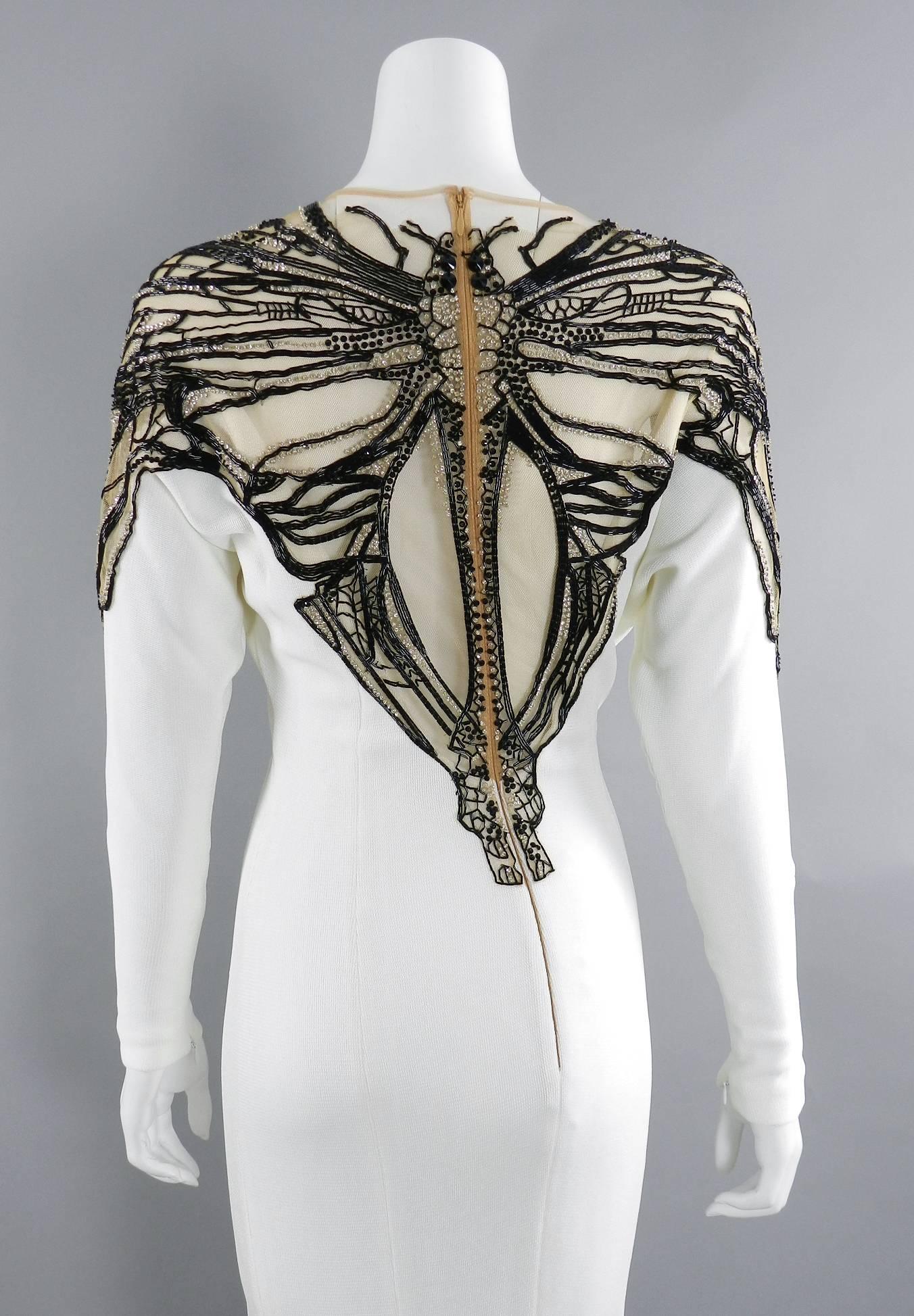 Women's Zuhair Murad White and Black Beaded Butterfly Gown Dress