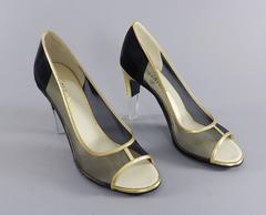 Chanel 15C Gold and Black Mesh Shoes with Lucite Heel