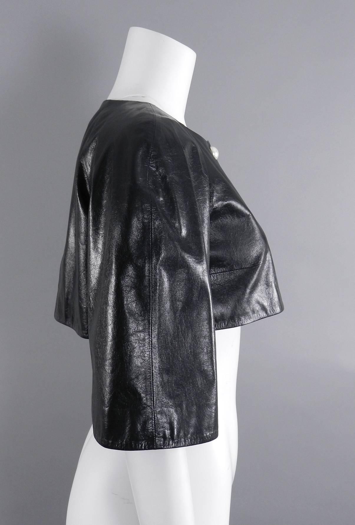 Chanel 13P Black Leather Crop Jacket with Pearl Buttons 1