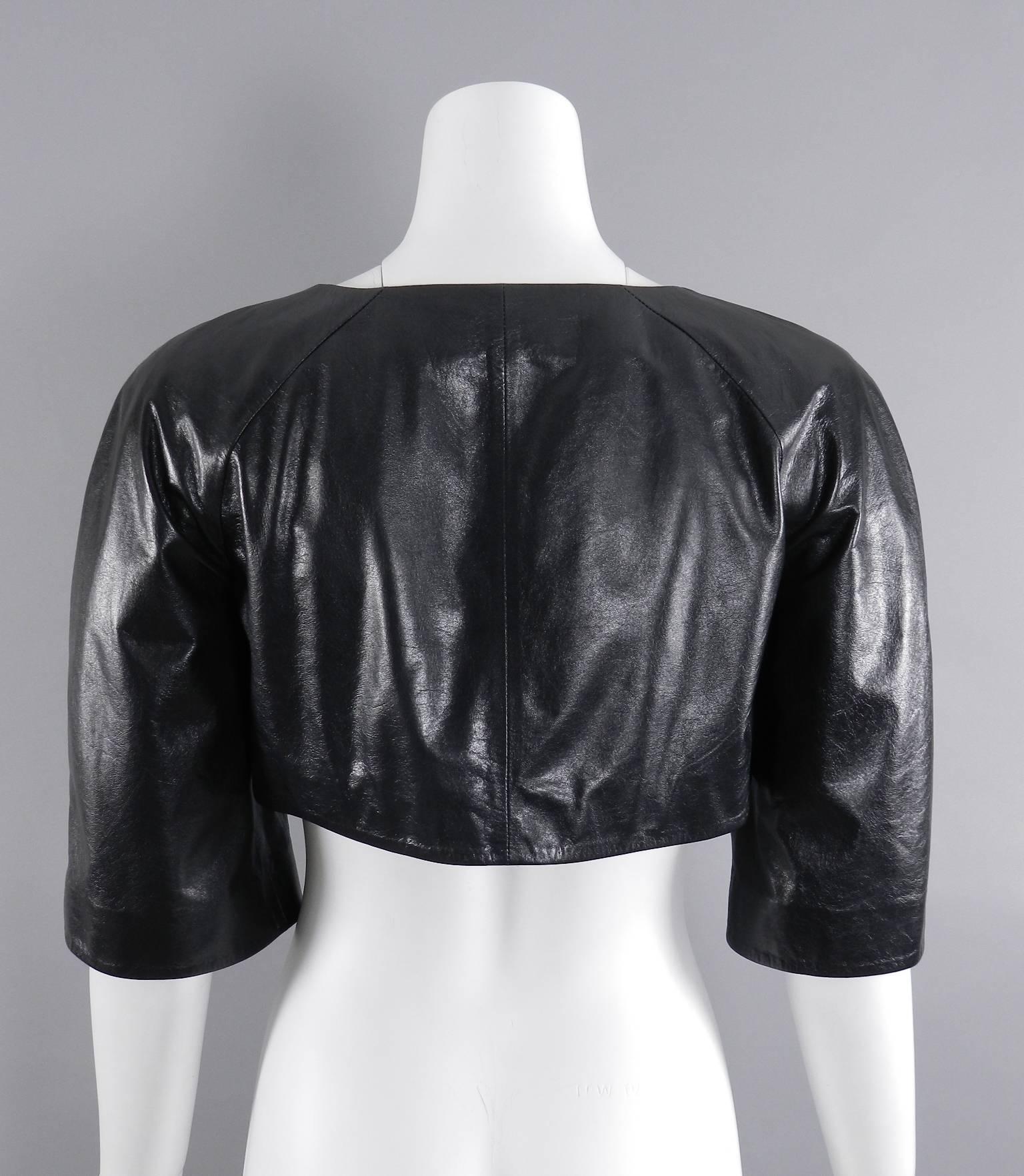 Chanel 13P Black Leather Crop Jacket with Pearl Buttons 2