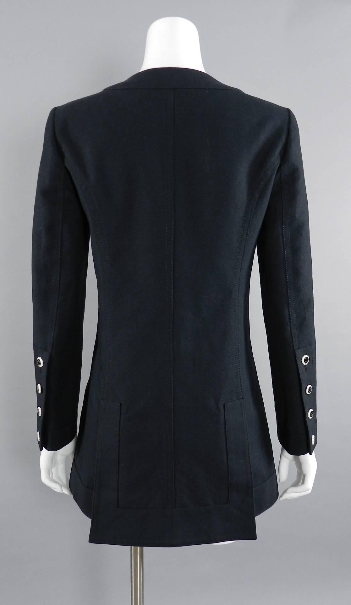 Women's CHANEL 14C Runway Black Cotton Linen Jacket with White Buttons