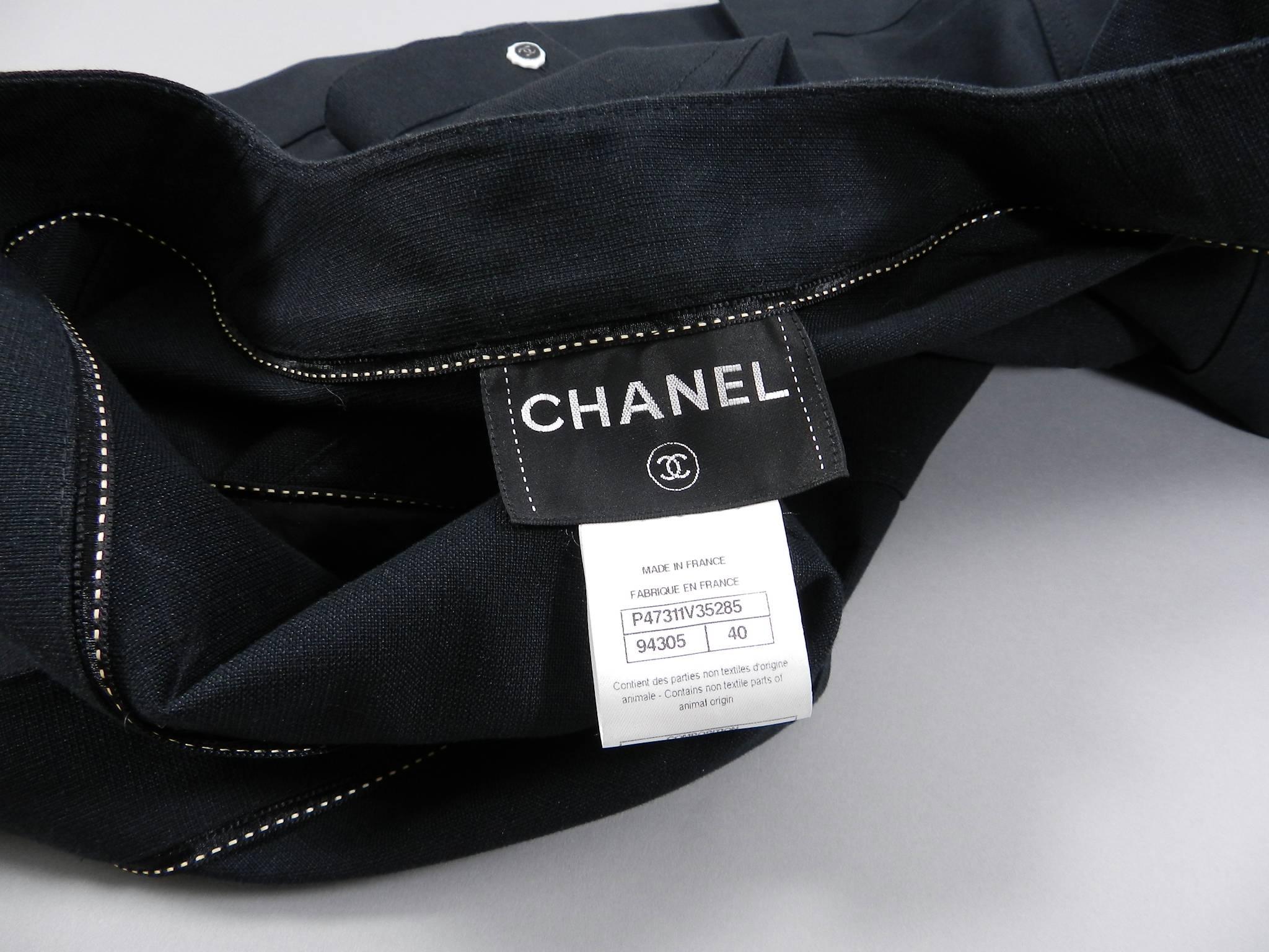 CHANEL 14C Runway Black Cotton Linen Jacket with White Buttons 3