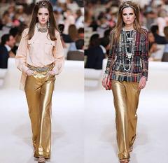 CHANEL 15C Dubai Runway Collection Gold Metallic Coated Denim Jeans