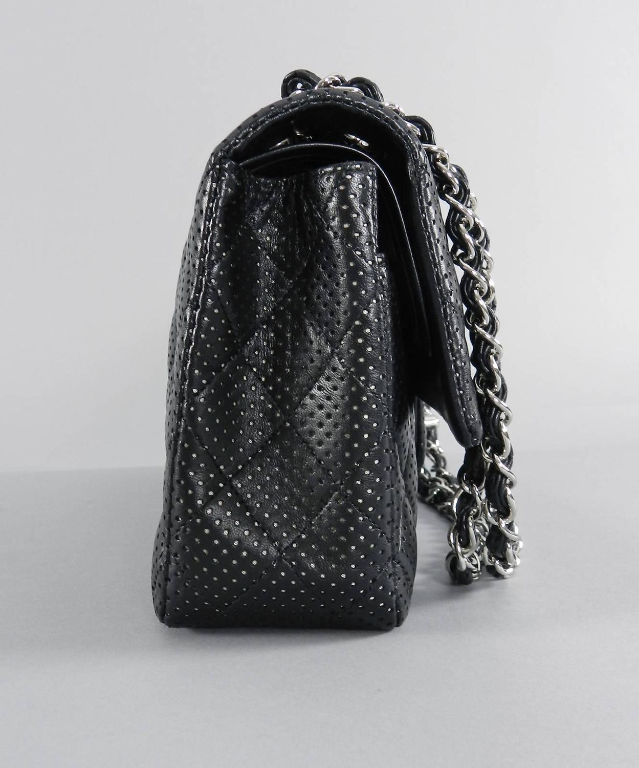 Chanel Black Caviar Jumbo Vertical Stitch Classic Flap Bag 74701