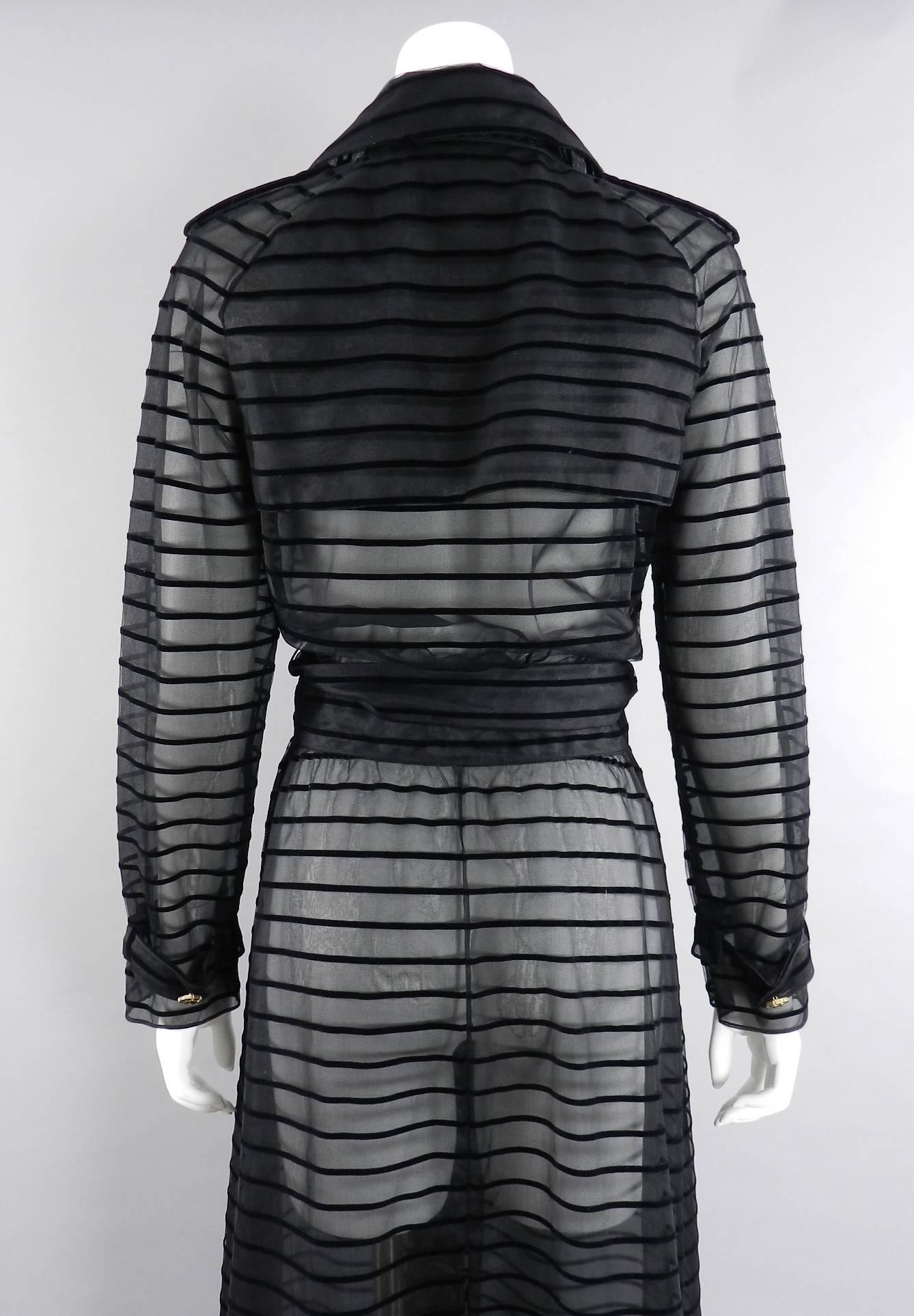 Chanel 10C Long Sheer Black Striped duster Jacket with Gripoix Buttons In Excellent Condition In Toronto, ON