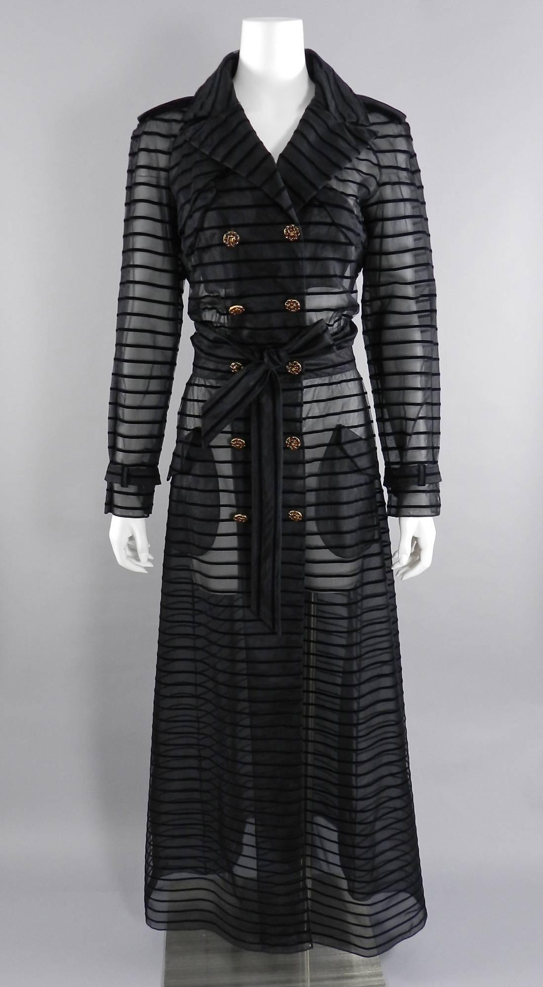 Chanel 10C Long Sheer Black Striped duster Jacket with Gripoix Buttons 3