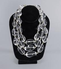 Large Chunky Rock Crystal Triple Strand Bead Necklace