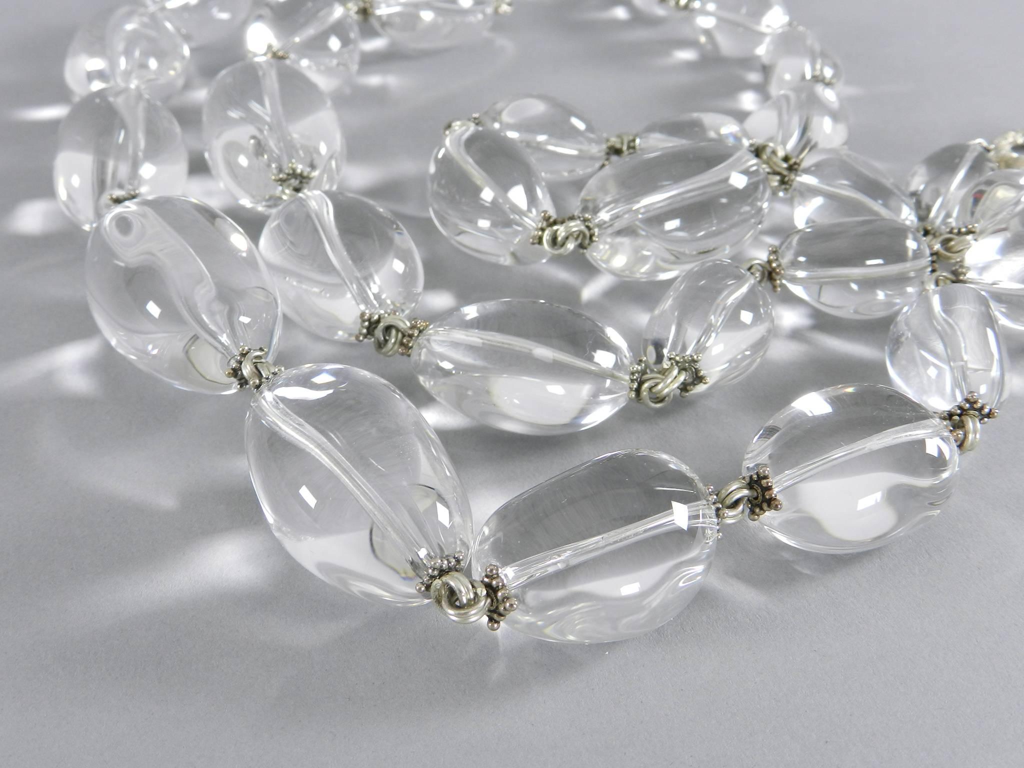 Large Chunky Rock Crystal Triple Strand Bead Necklace  2