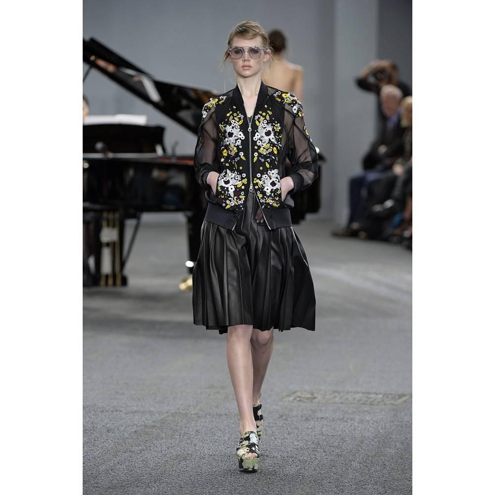 Erdem Danni Sheer Organza Silk Embroidered Bomber Jacket.  Brand new with original retail price tag os $2275+.  Tagged size USA 6 , UK 10, FR 38 (fits overall size Small). Sheer black organza silk body with yellow pink, black, burgundy, grey, white