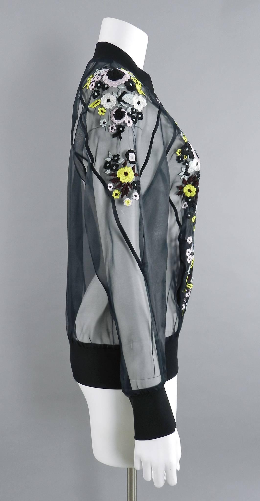 Erdem Danni Sheer Organza Silk Embroidered Bomber Jacket In New Condition In Toronto, ON