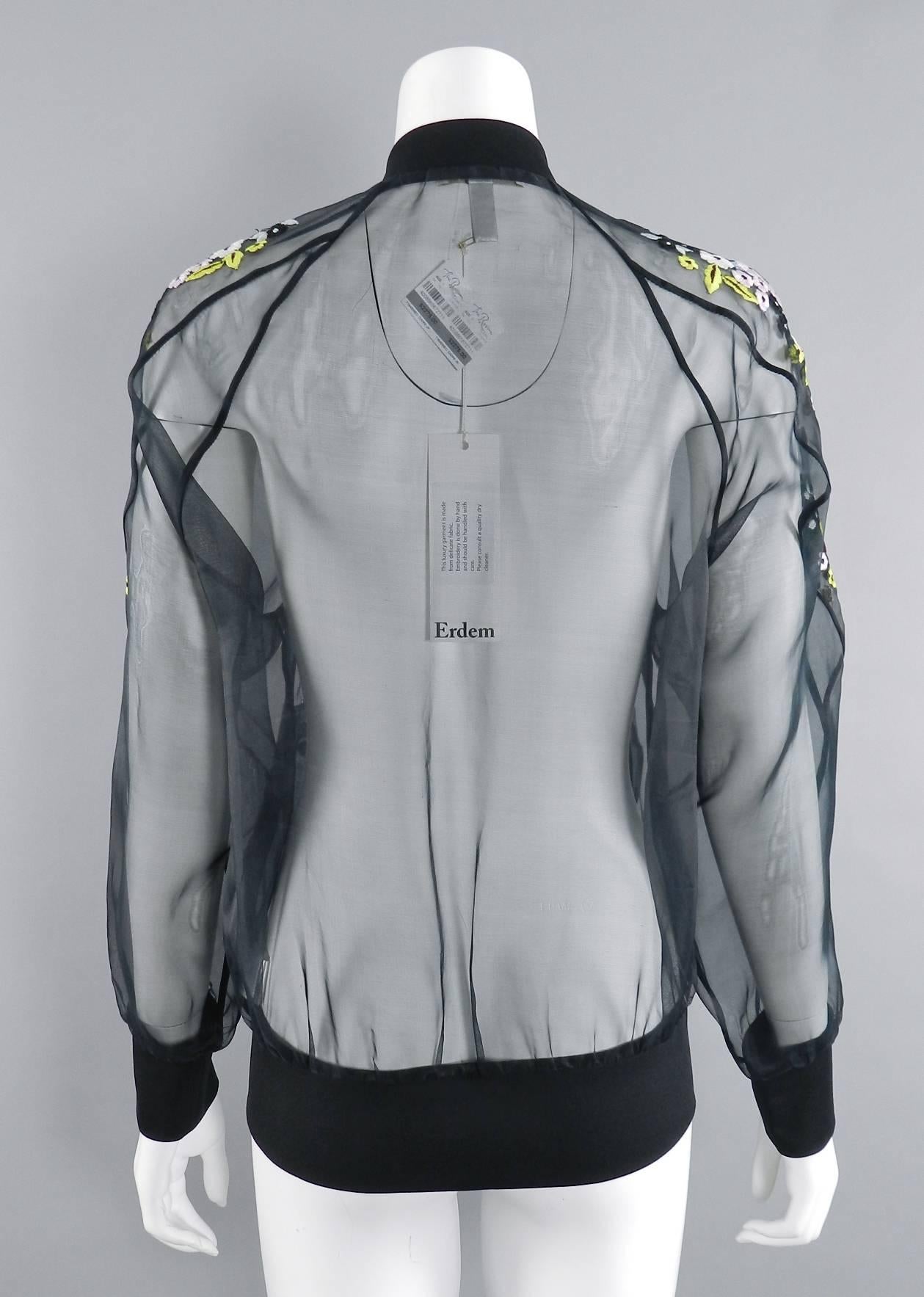 Women's Erdem Danni Sheer Organza Silk Embroidered Bomber Jacket