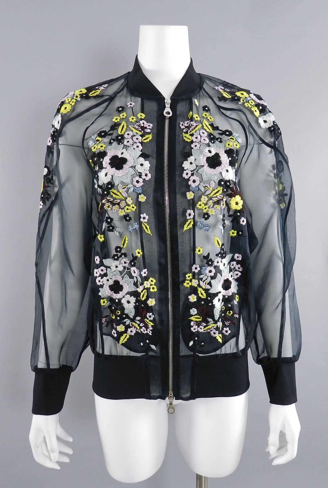 Erdem Danni Sheer Organza Silk Embroidered Bomber Jacket 4