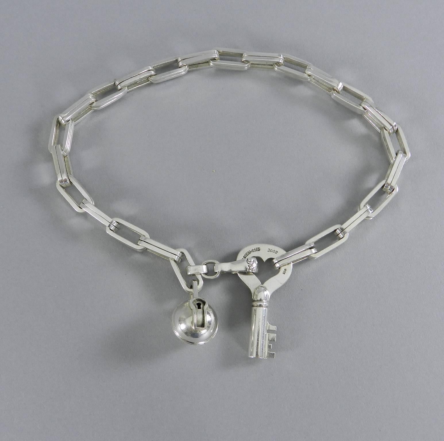 Barry Kieselstein Cord sterling silver necklace. Key and ball lock charms dated 2002. Excellent vintage condition.  14