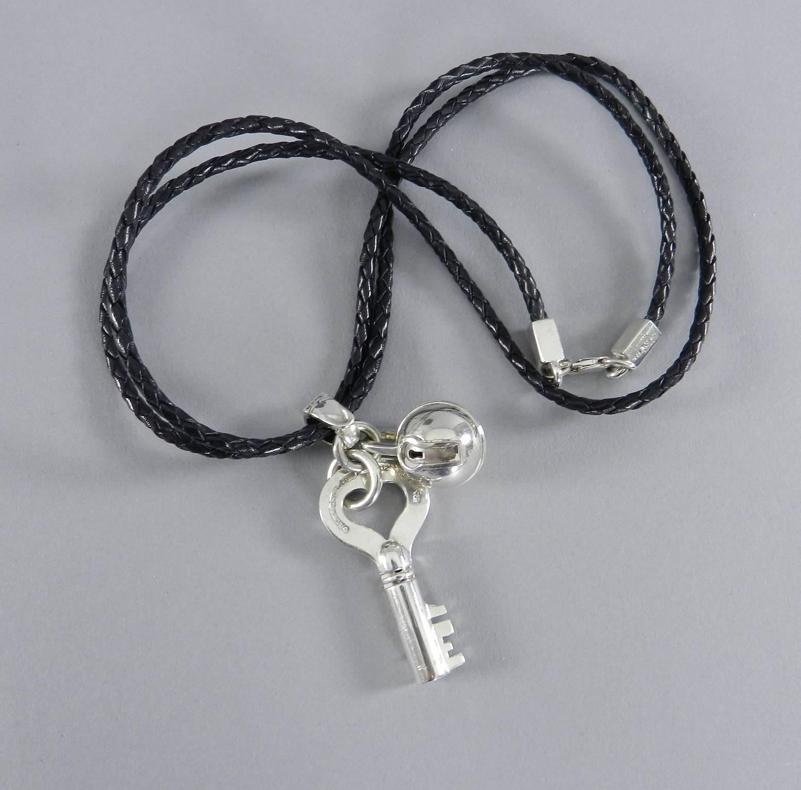 Women's Barry Kieselstein Cord Sterling and Leather Vintage 1999 Key and Lock Necklace