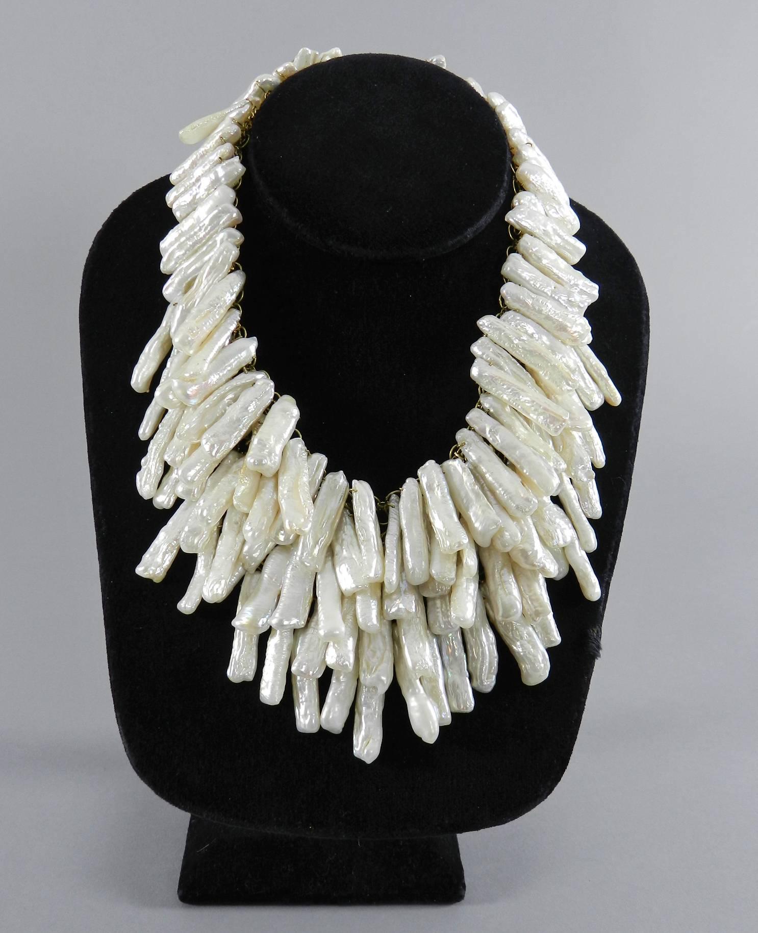 Eileen Coyne Long Biwa Freshwater Pearl Layered Bib Necklace In Excellent Condition In Toronto, ON