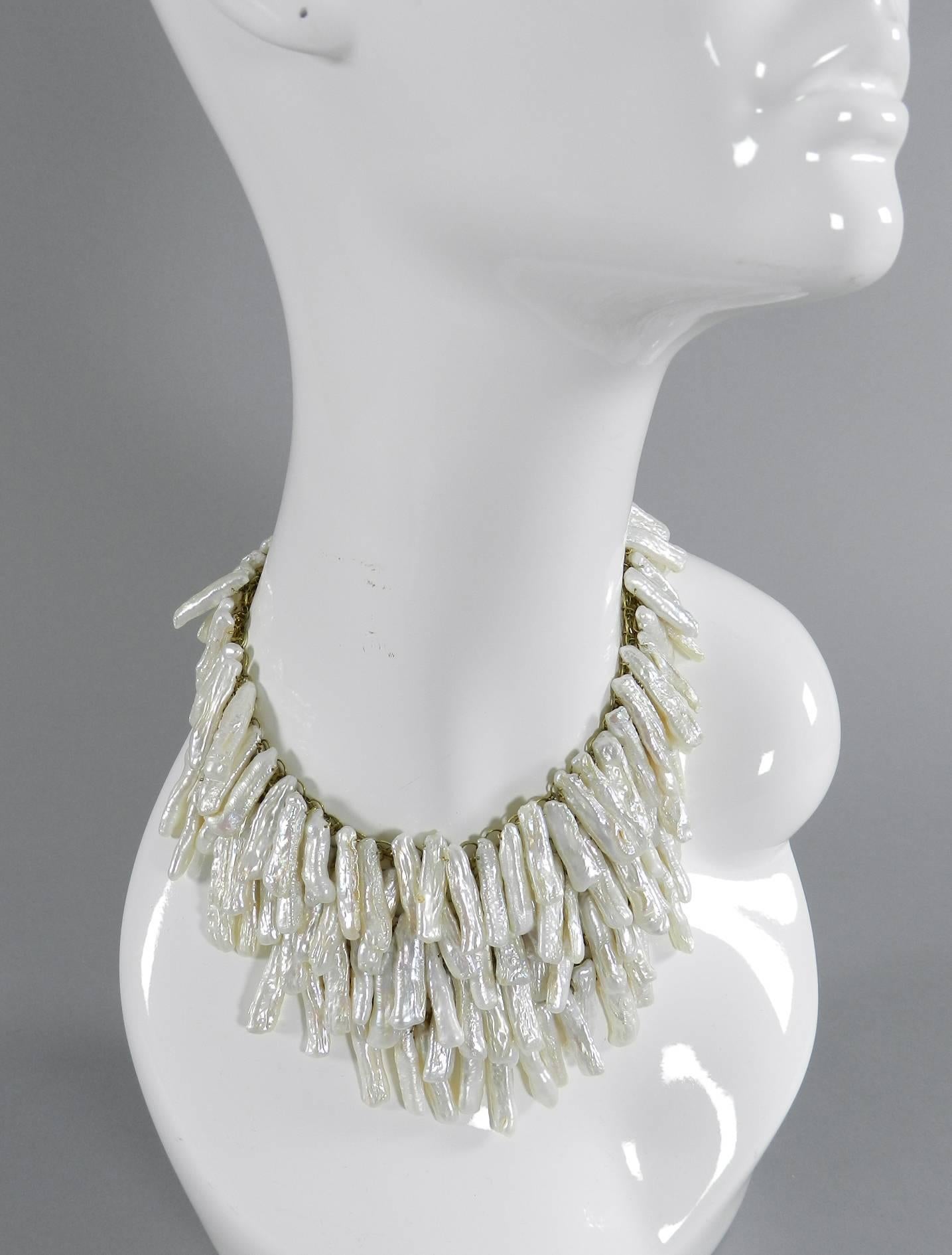 Eileen Coyne Long Biwa Freshwater Pearl Layered Bib Necklace 1