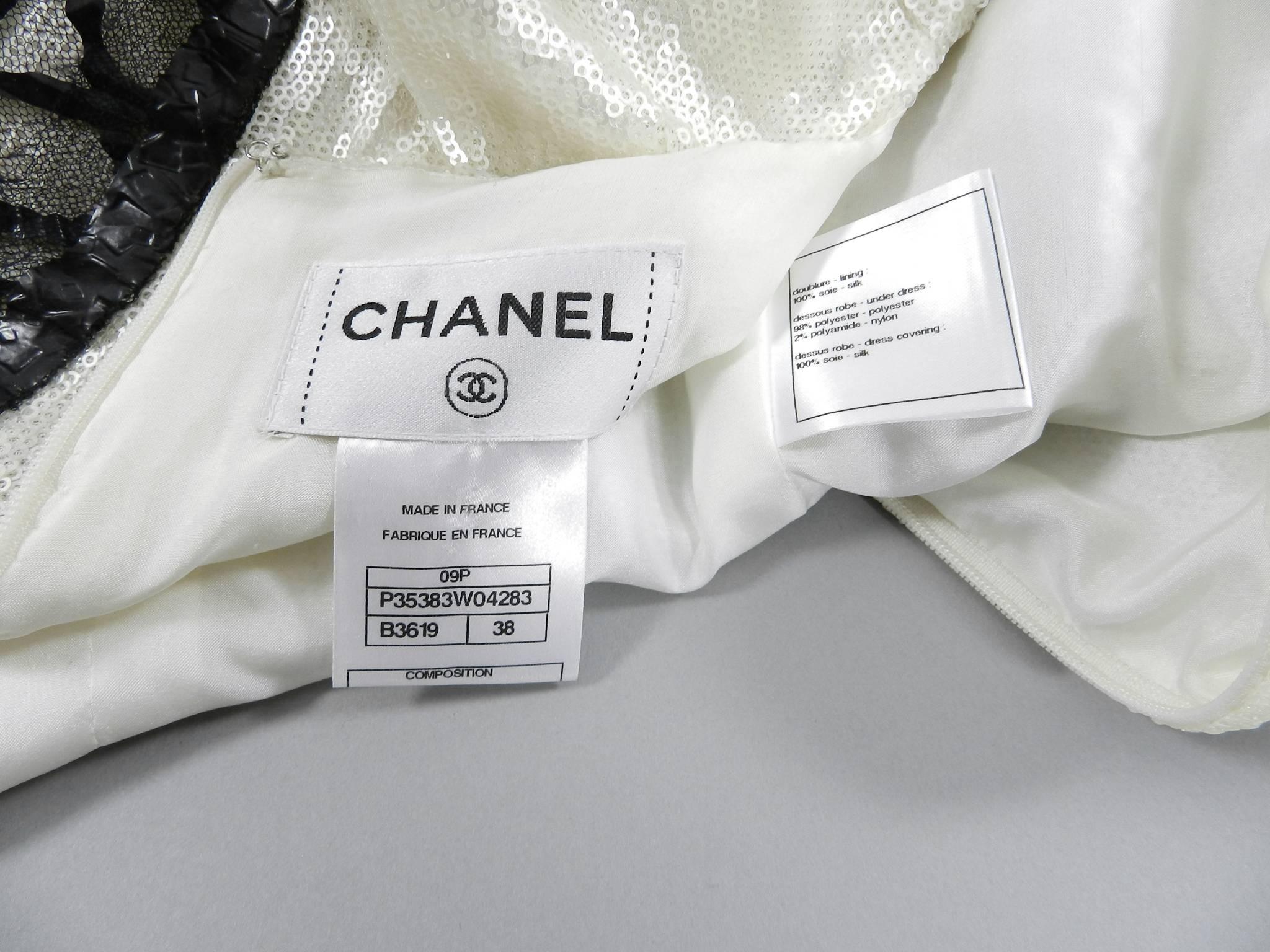 Chanel 09P White Sequin Runway Dress with Black Rubber Mesh Overlay 3